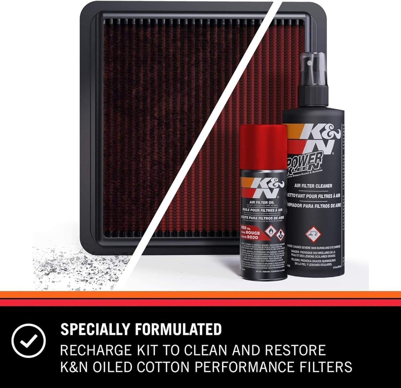 K&N Air Filter Cleaning Kit with Cleaner & Oil Restores Performance Filter Care