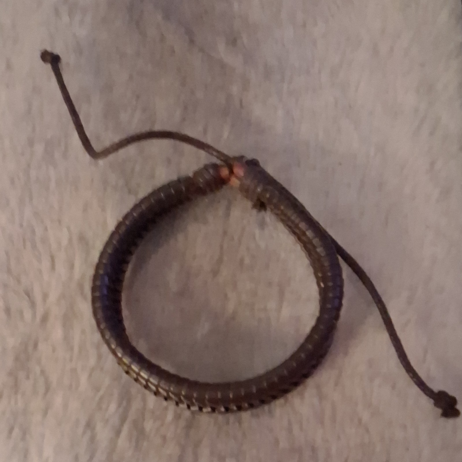 Brown Leather Cord Bangle Bracelet Coiled/Woven, Adjustable Drawstring No Stone