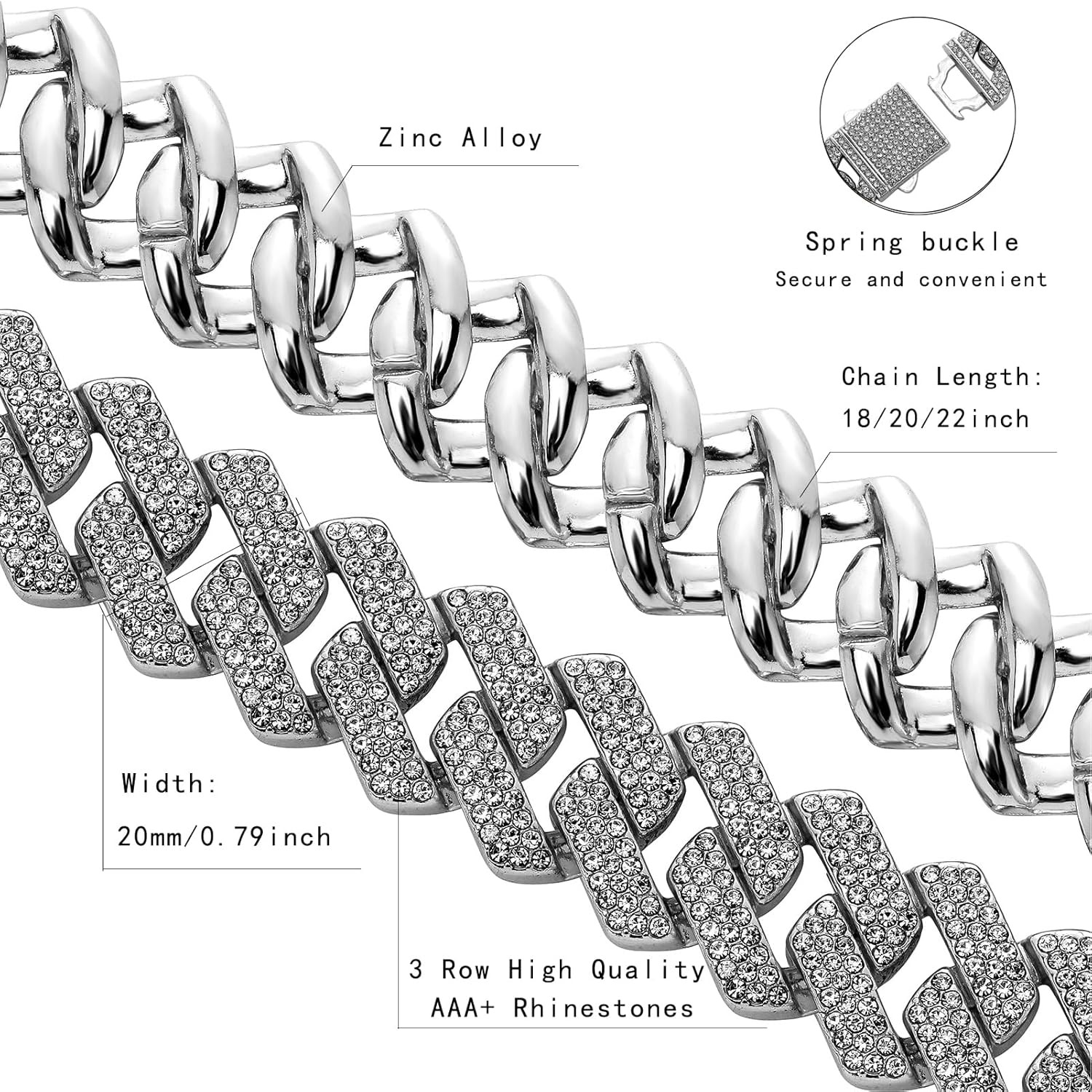 Cadenas de Titanium en Plata 925 Para Hombre Mujer Unisex Cadena Cubana Joyería