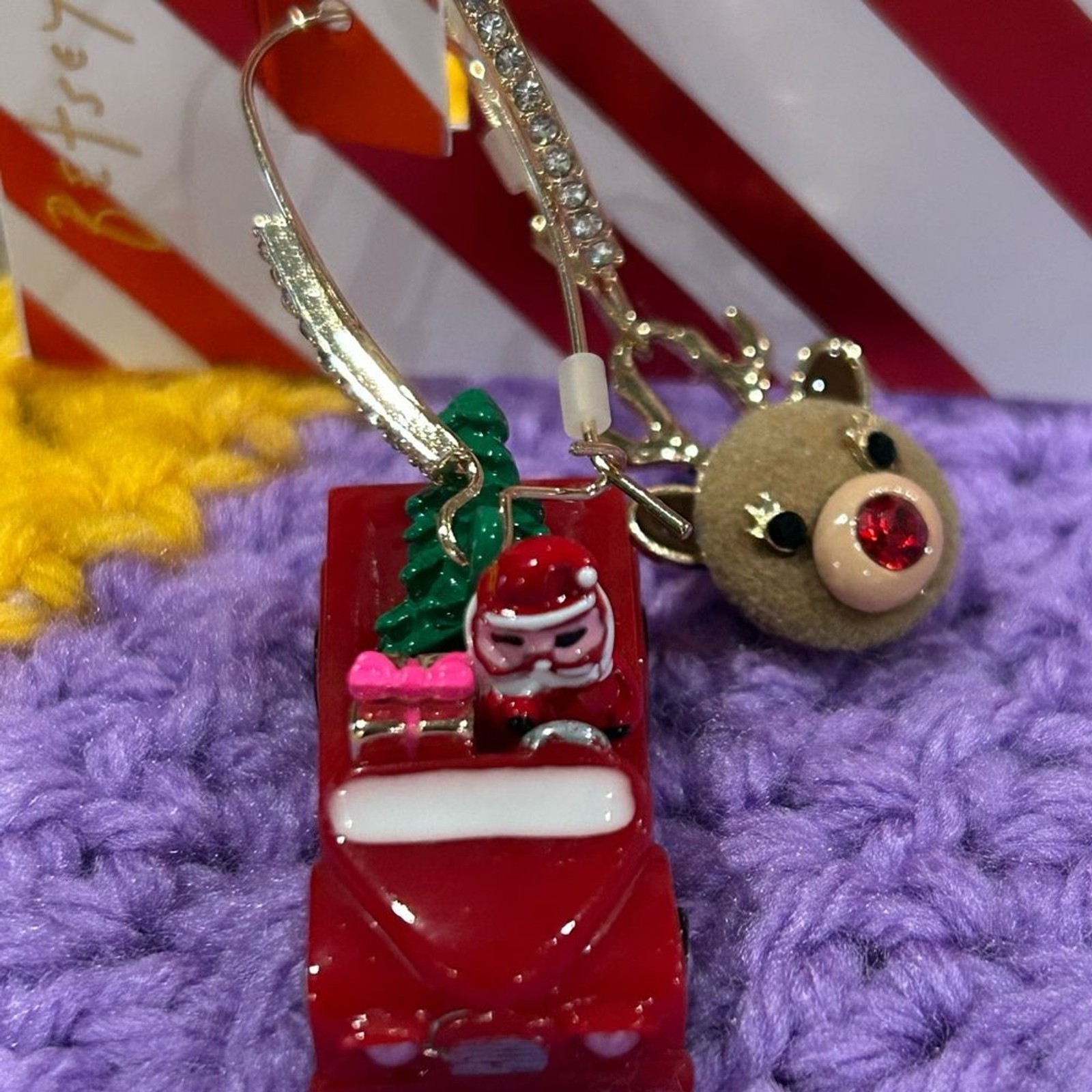 NWT Betsey Johnson Christmas Santa in a Truck & Reindeer Mismatched Earrings