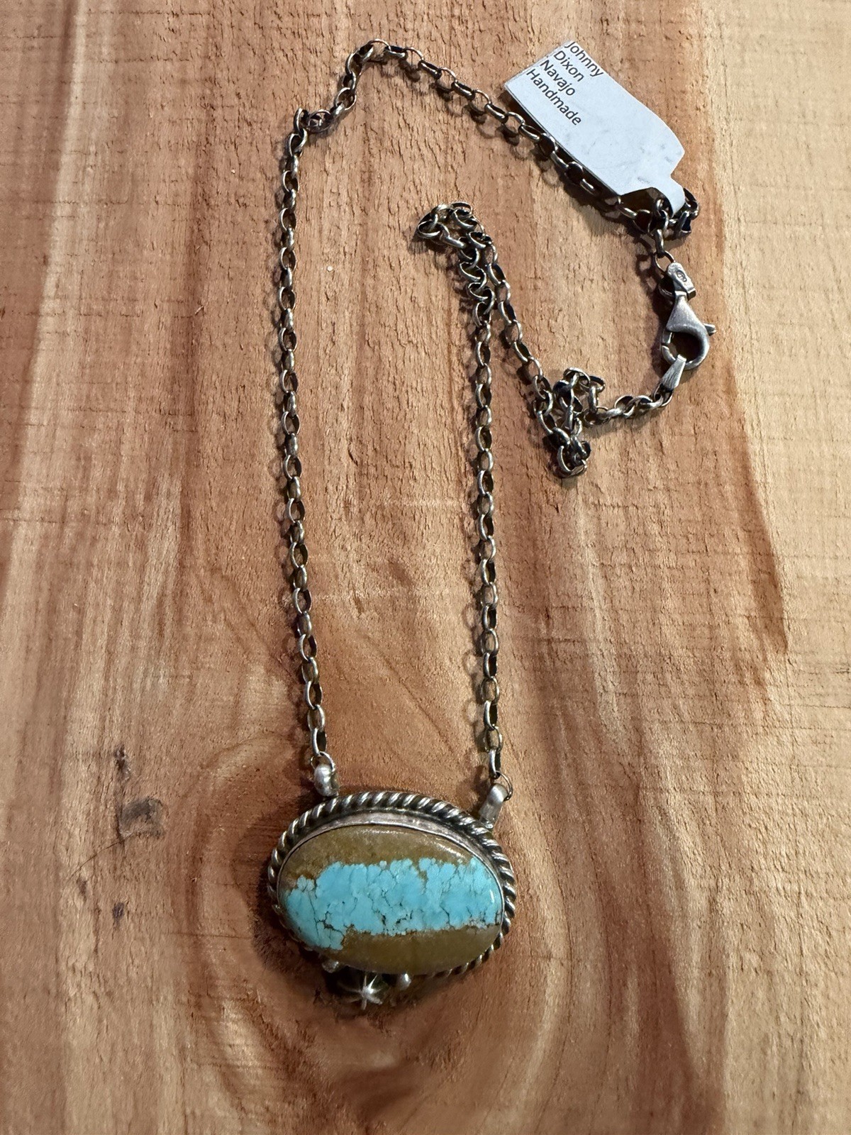 Johnny Dixon Navajo Handmade Signed 925 Silver Royston Ribbon Turquoise Necklace