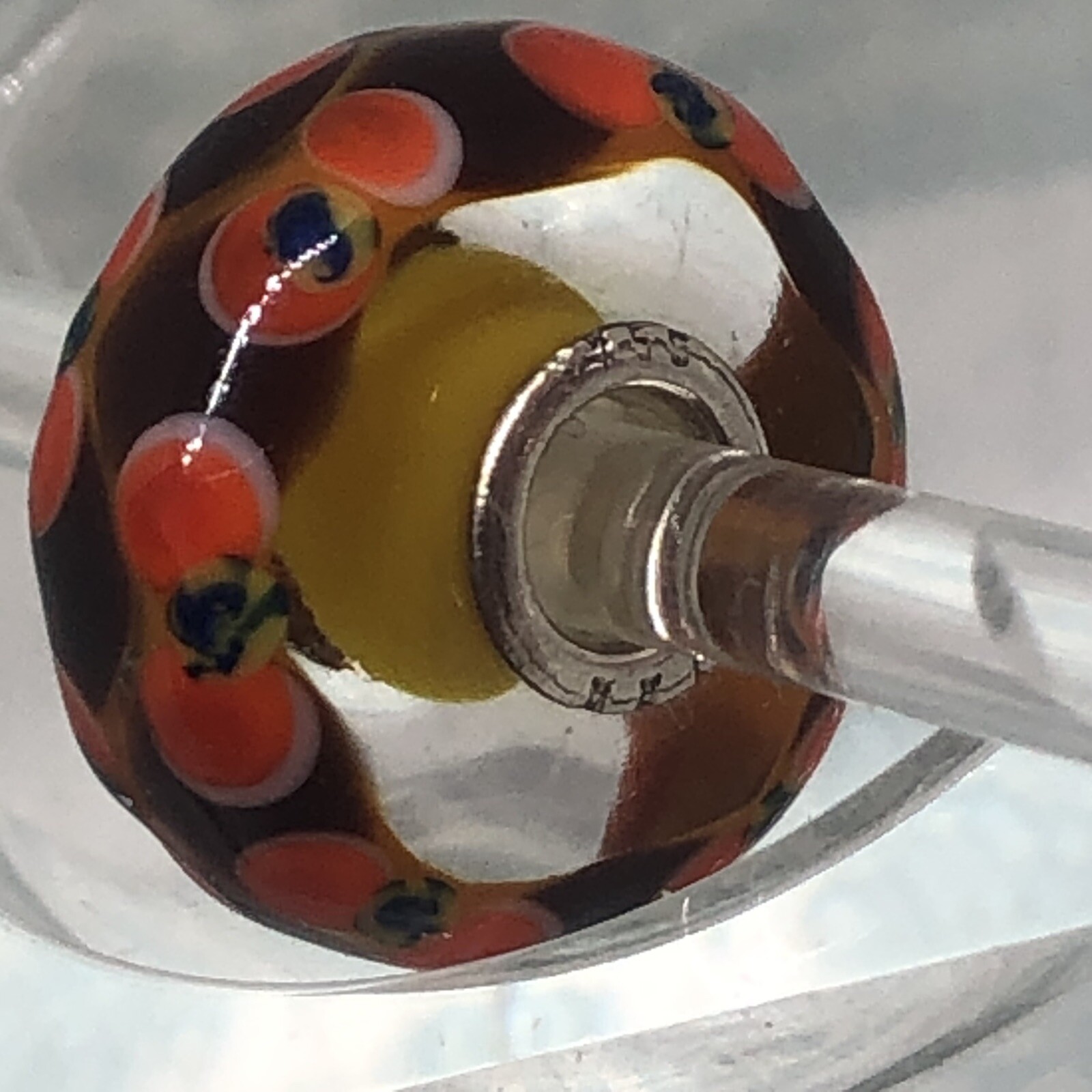 Authentic Trollbeads OOAK Orange & Brown Chains Blue with Dots on Yellow CC, New
