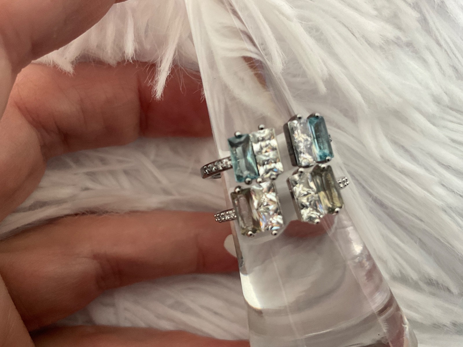 Bomb Party BP-Size 7 & * Set of 2 Blue Retro Ring Hematite Rhodium plated No 13