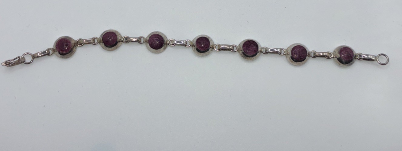 Peruvian 7.5 in Silver and Purple Stone Bracelet