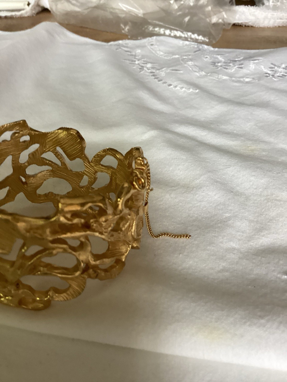 Vintage CROWN Trifari Bracelet Matte Gold Nugget Style Brutalist Modernist 1960s