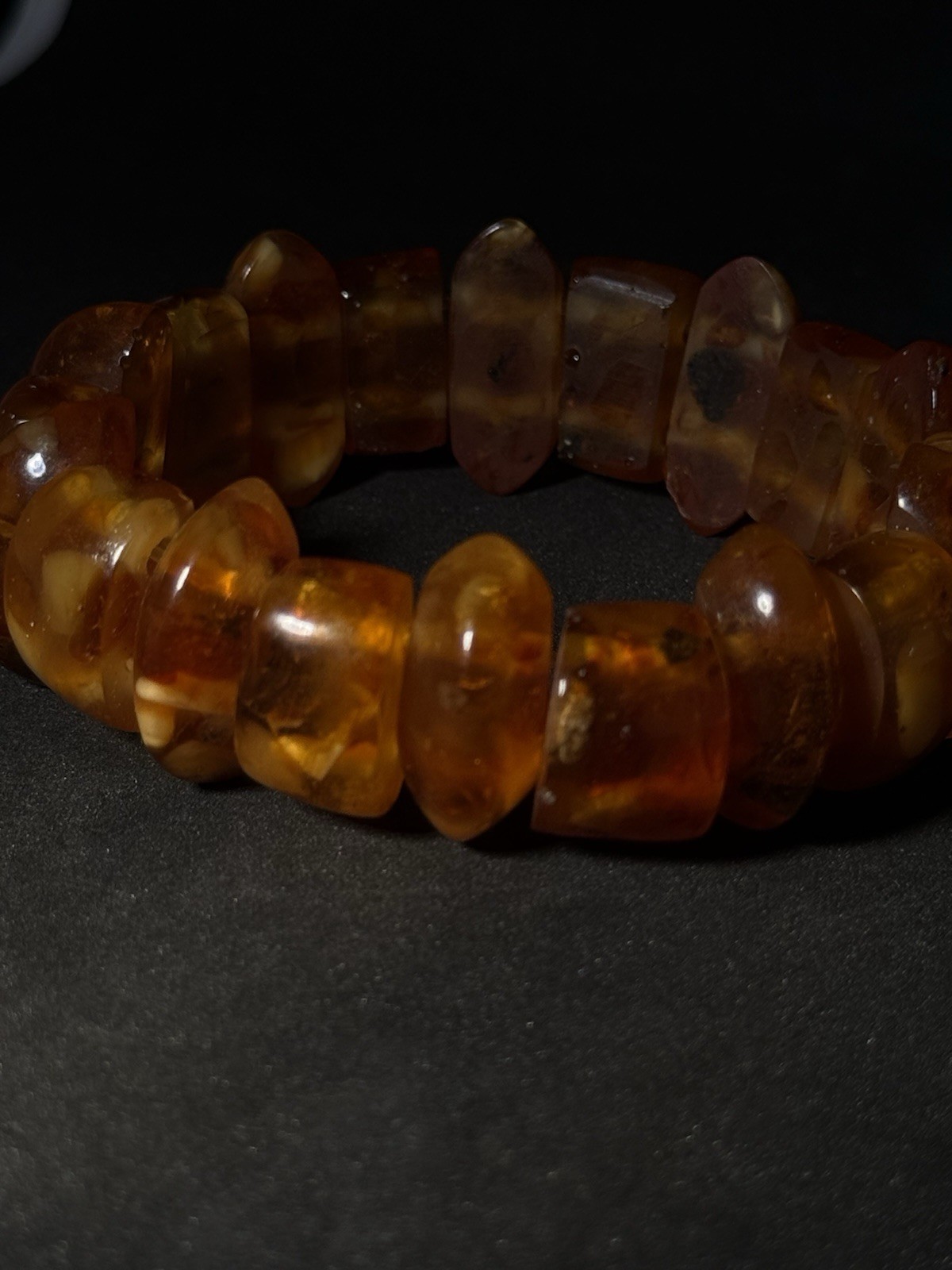 Natural Lithuanian Baltic Amber Stretch Bracelet 26.98g Honey Cognac Quality