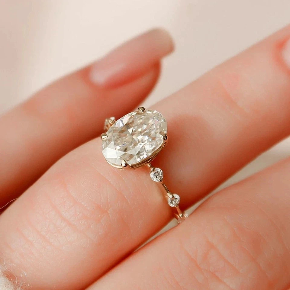 3.15 CT Oval IGI F-VS1 Lab Grown Diamond Women Wedding Gift Ring 14K Yellow Gold