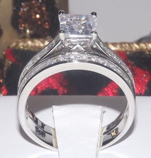 3.6C PRINCESS CUT DIAMOND SIMULATED WEDDING RING SET ENGAGEMENT BRIDAL SET 5-9