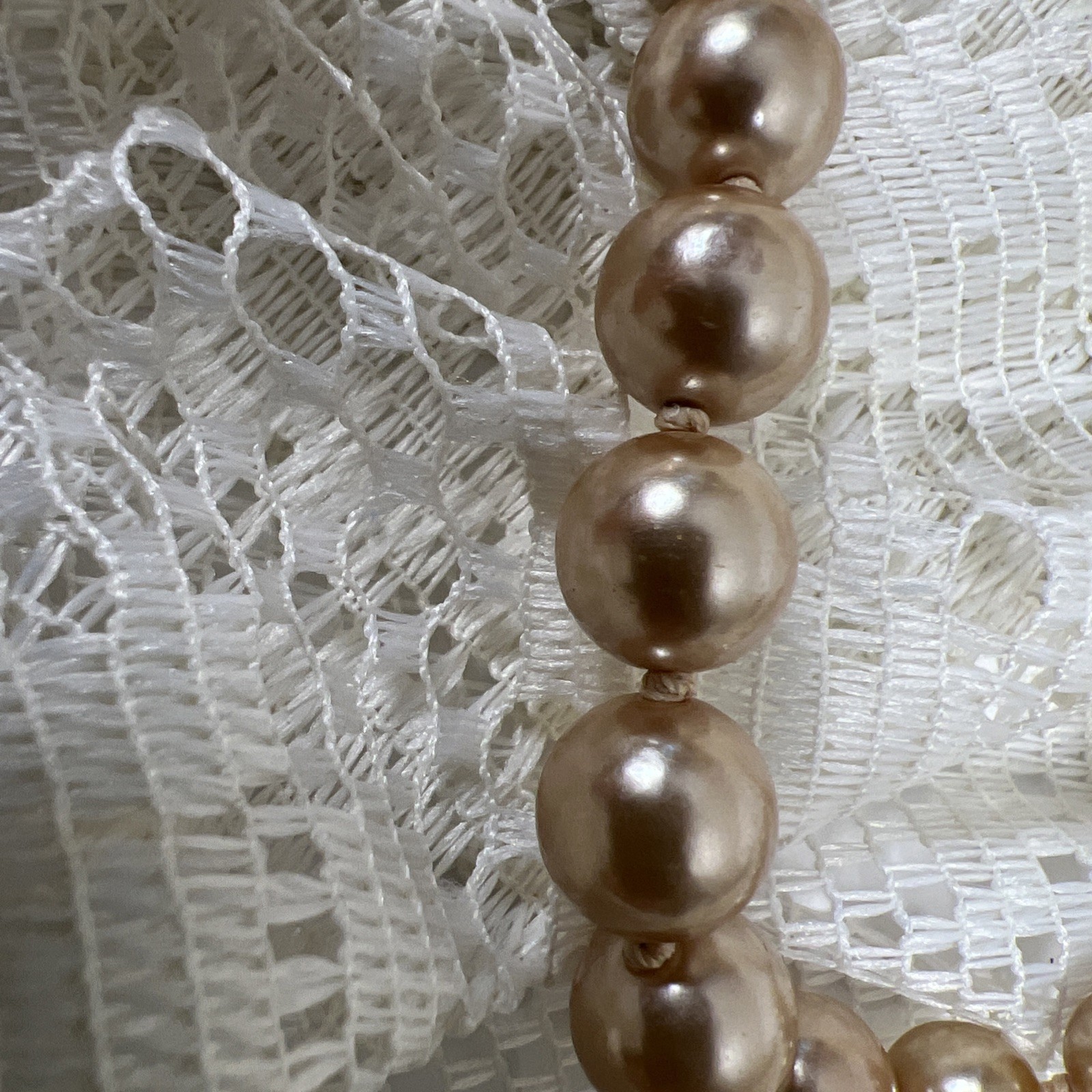 Vintage Champagne Cream Faux Pearl Hand Tied Necklace Graduated & Bracelet