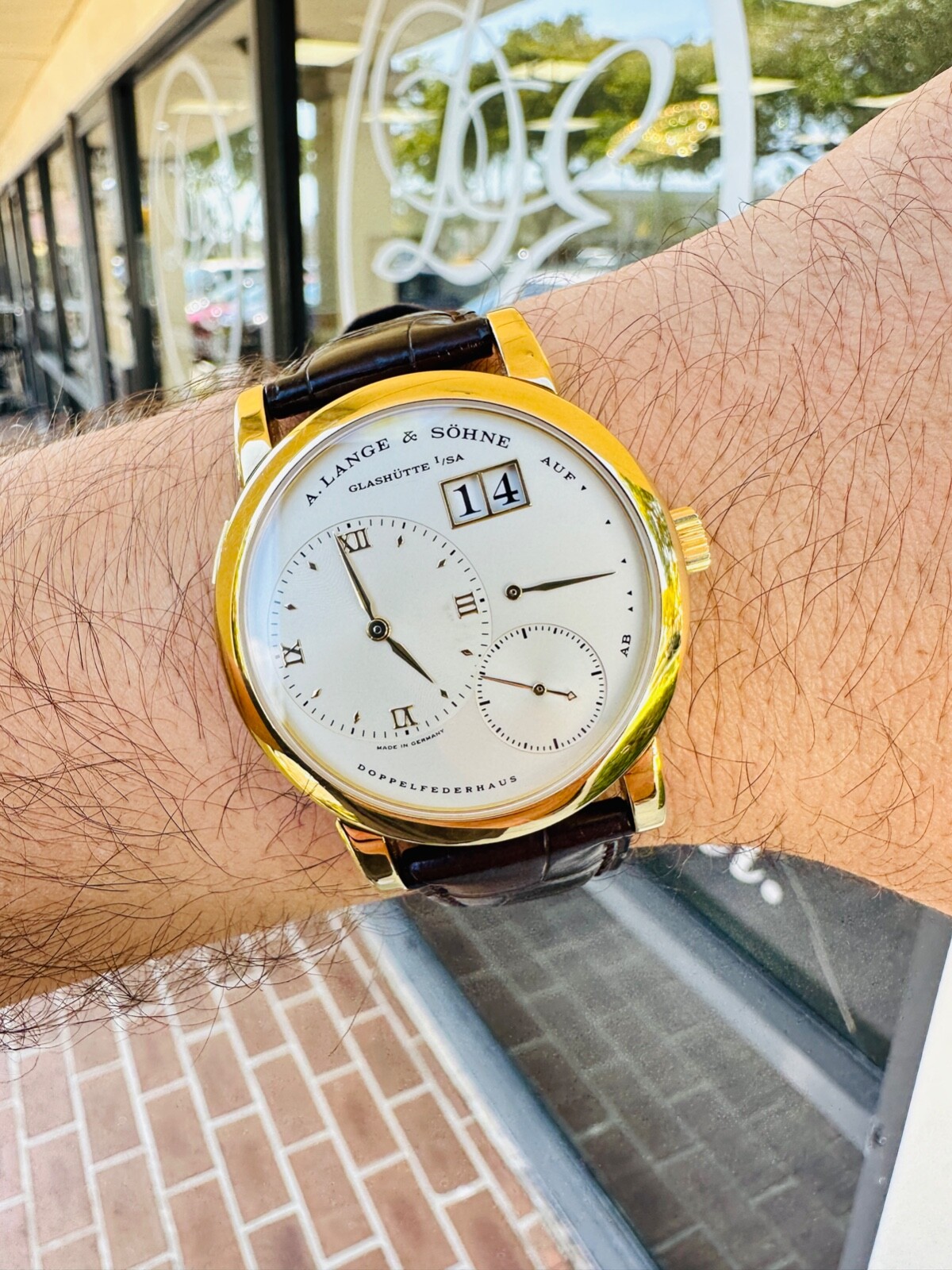 A. Lange & Sohne Lange 1 18K Yellow Gold 101.021 Manual Movement 38.5mm Watch