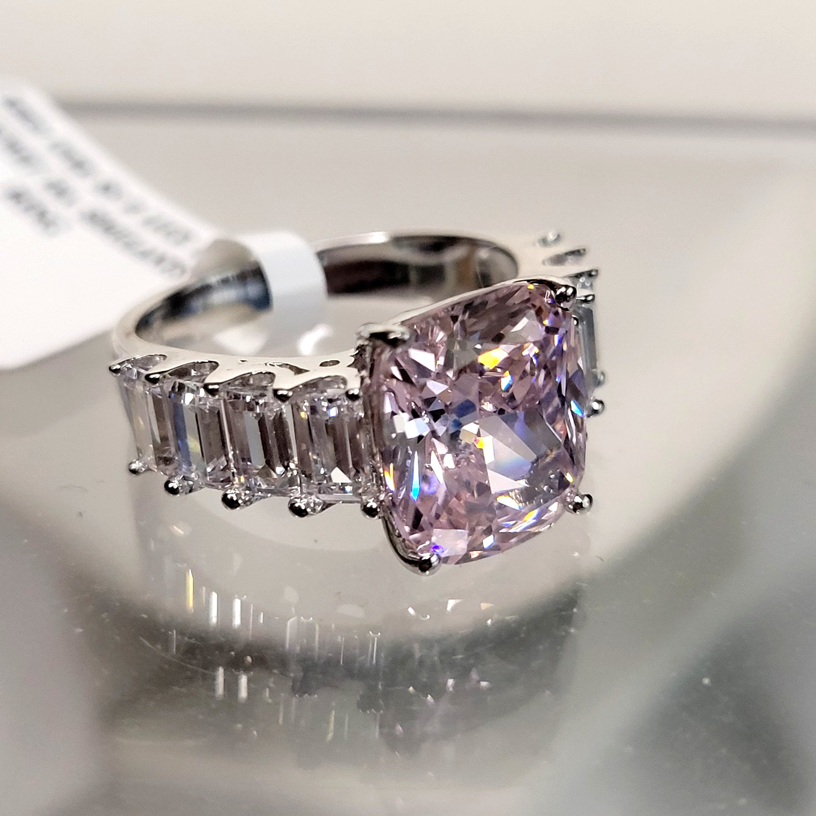ET 925 Bella Luce Rhodium Sterling Silver Pink/White Diamond Simulant Ring Sz-8