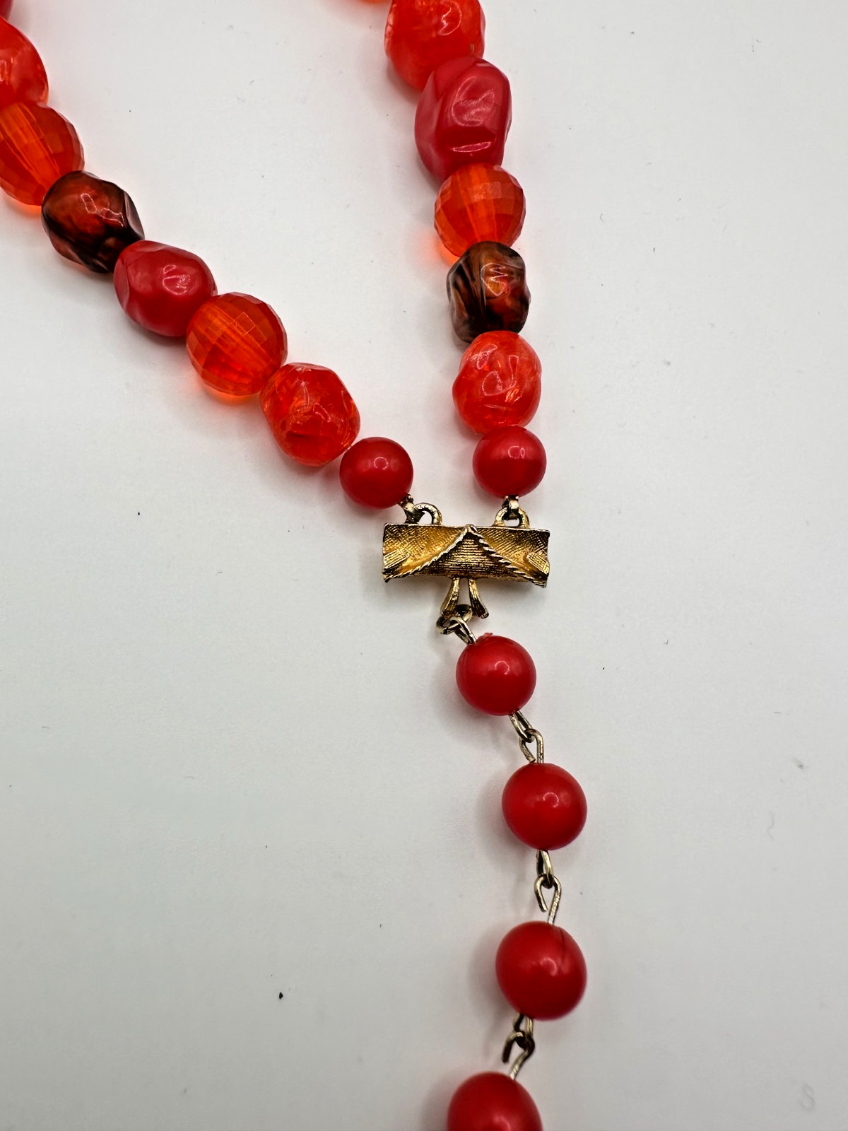 Gorgeous Signed Coro 2 Strand Beaded Choker Necklace Lucite Vintage Red Orange