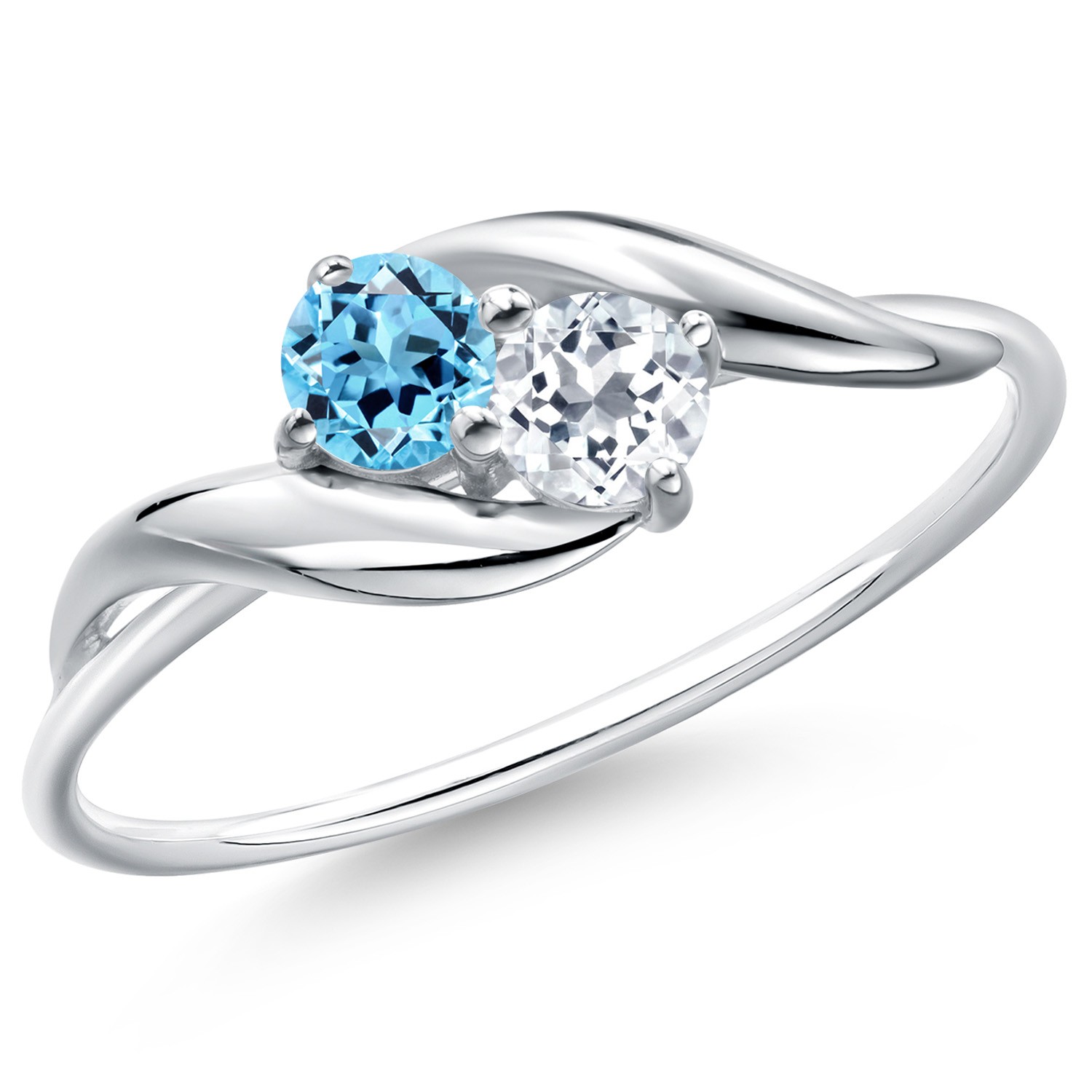 0.42 Ct Round Swiss Blue Topaz White Topaz 10K White Gold Ring