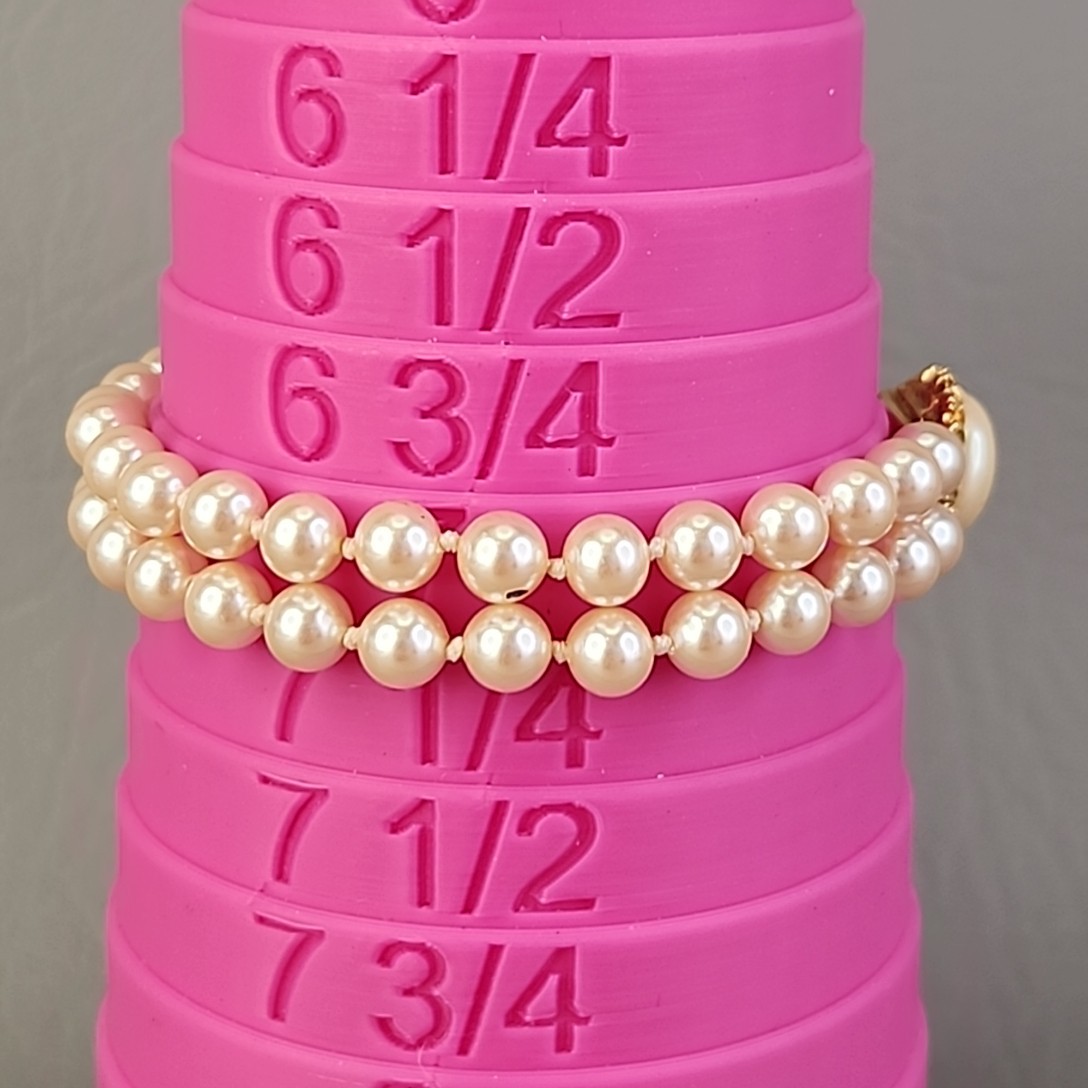 Vintage Faux Pearl Beaded Bracelet Two Strand Cream Knotted Push Lock 7″