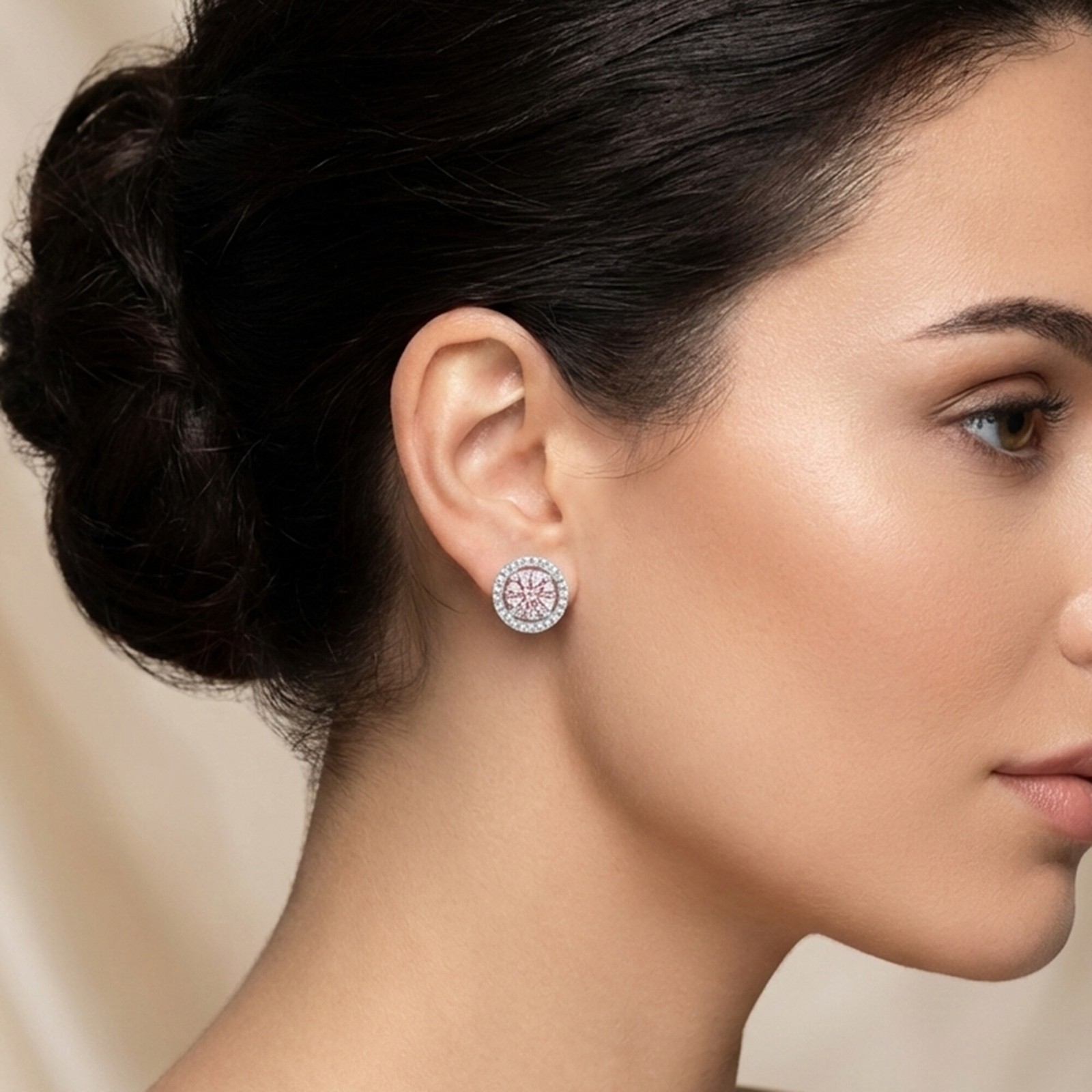 2 Ct Round Light Pink Lab Grown Diamond Stud Earrings VS1 925 Sterling Silver