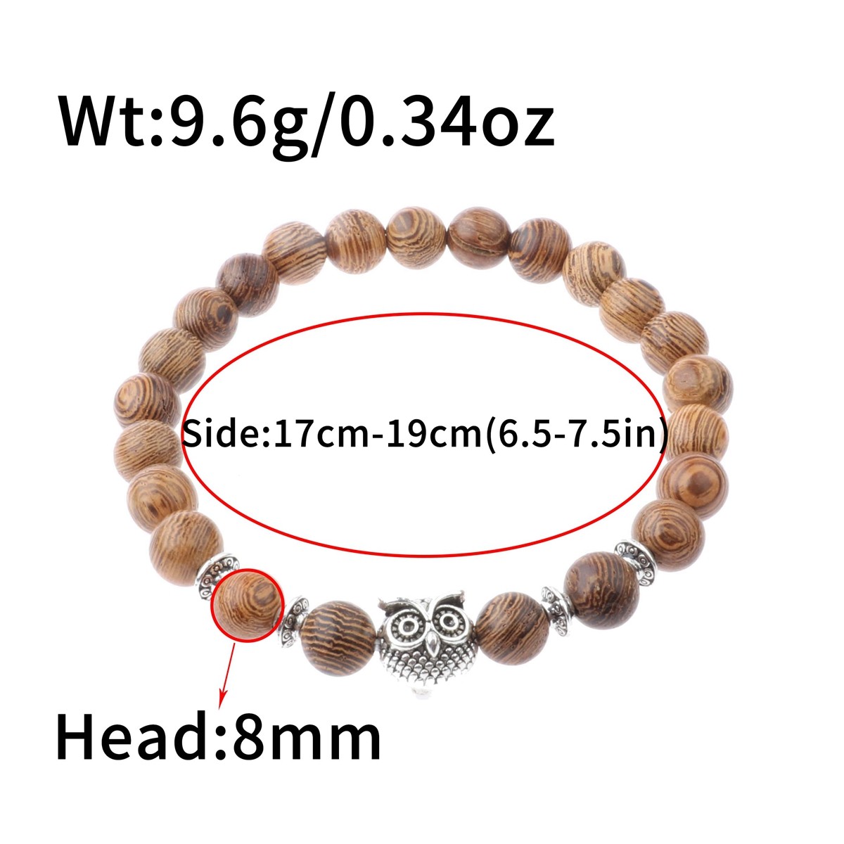 3 Pcs Men’s Woman 8MM Owl Buddha Wooden Beaded Bracelets Jewelry Stretch Bangle
