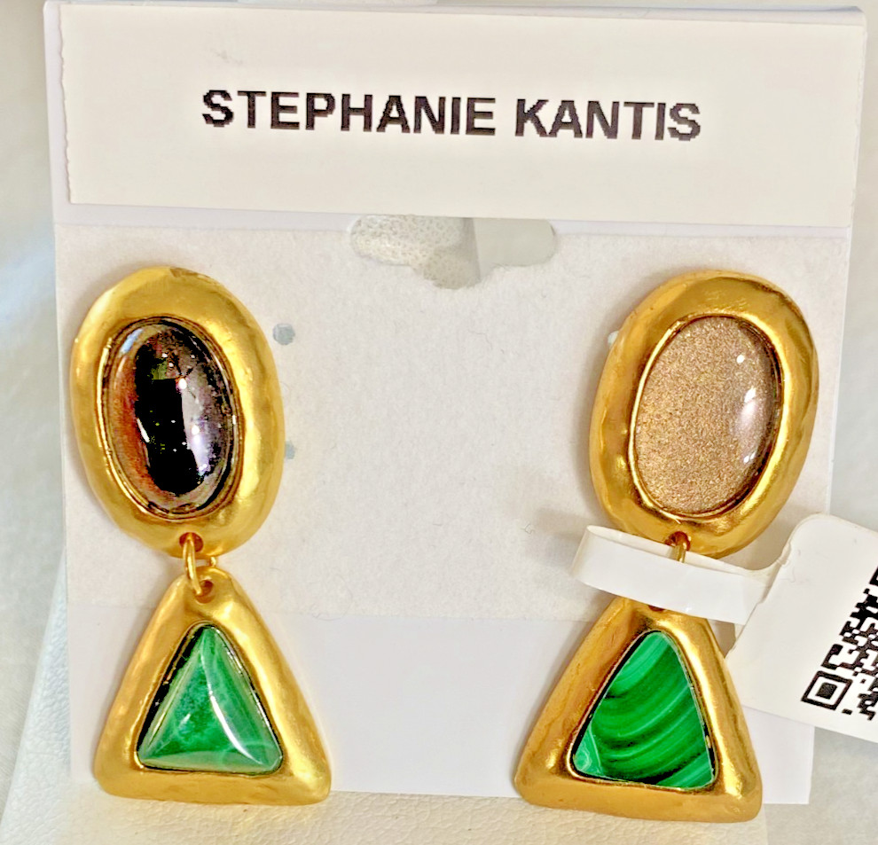 Stephanie Kantis Quartz Malachite Drop Earrings 24K Gold Plated