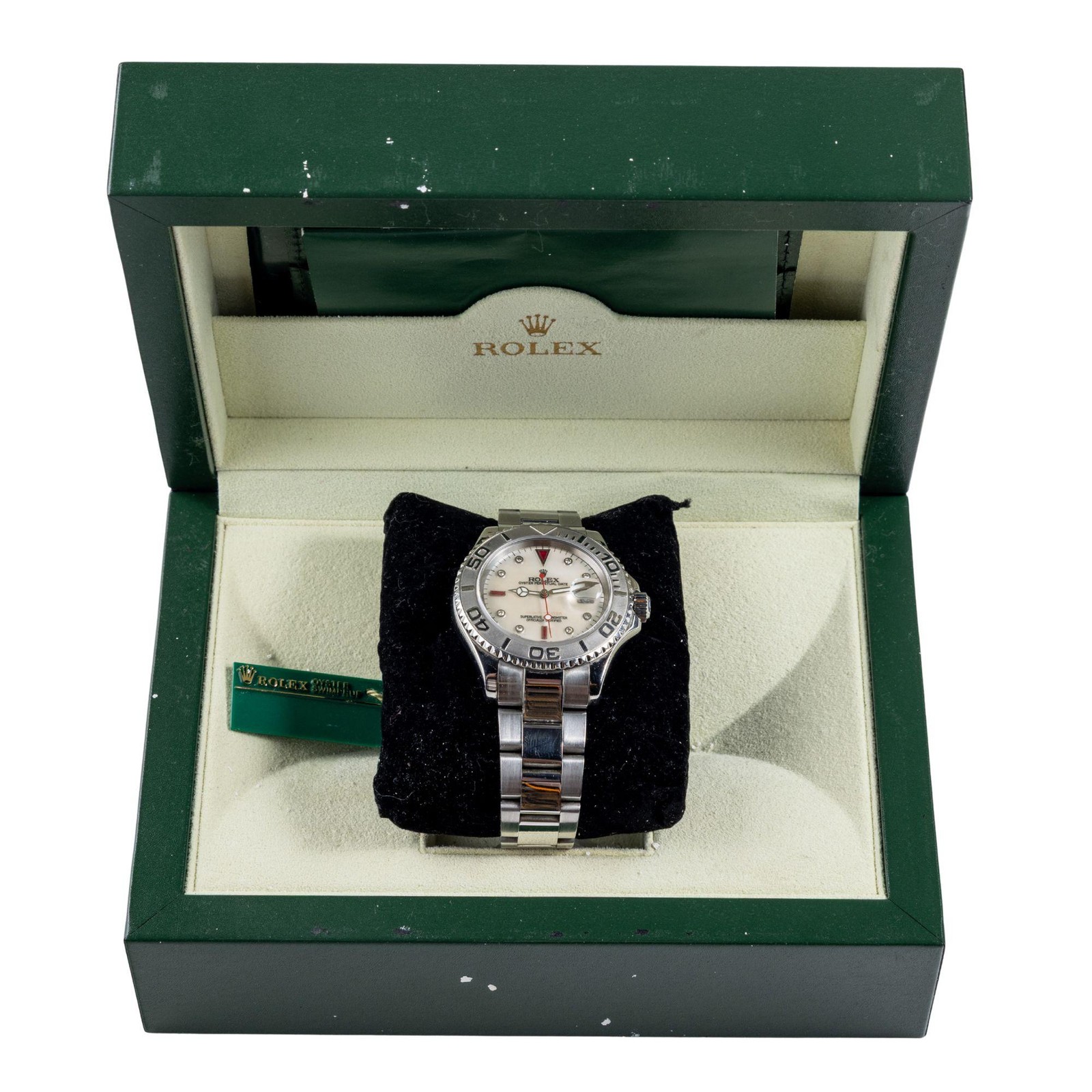 Rolex Yachtmaster 16622 40mm Platinum Bezel Ruby Gem Dial Steel Oyster Watch