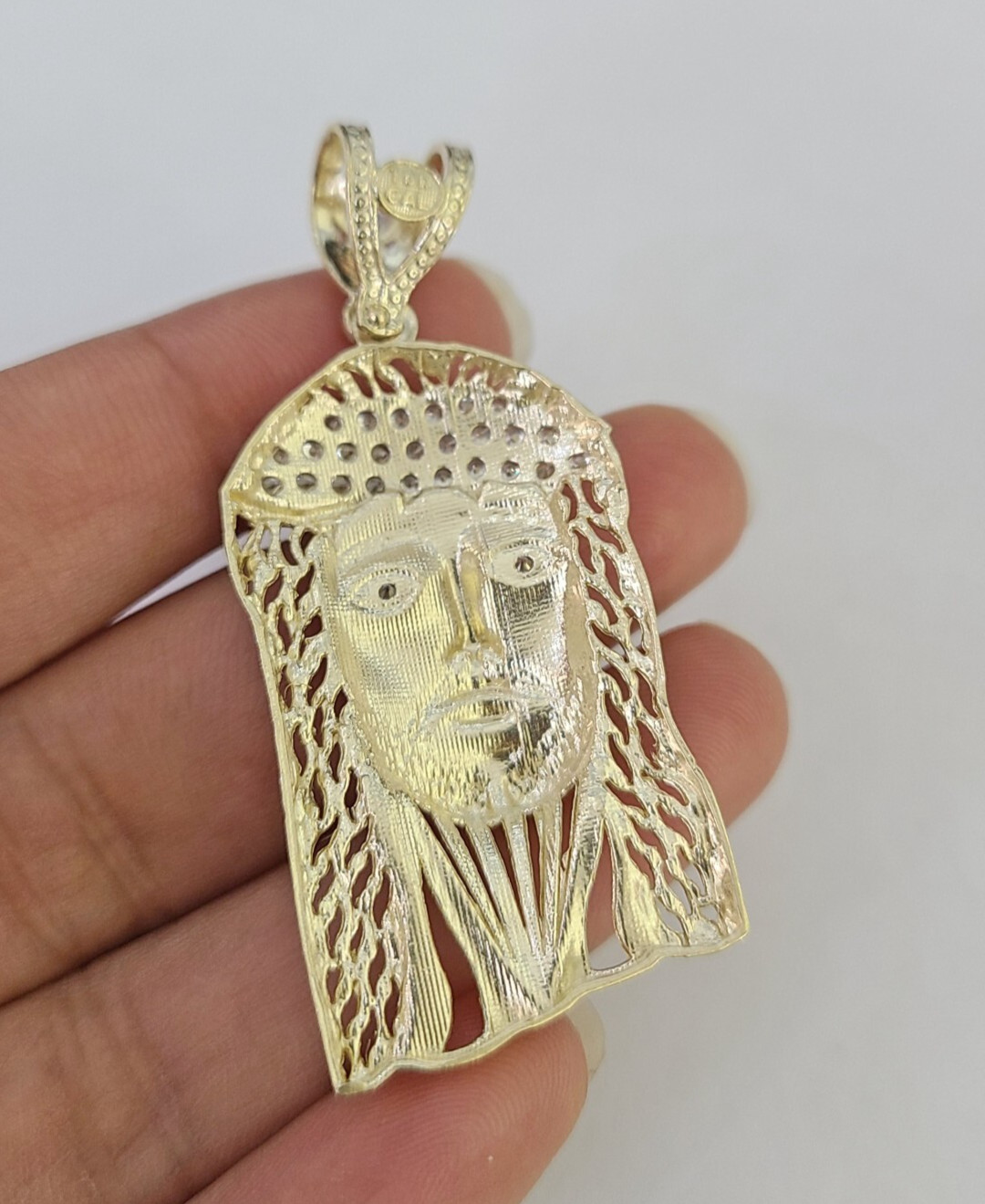 10K Yellow Gold Jesus Head Charm Pendant Chain Real 10kt Genuine