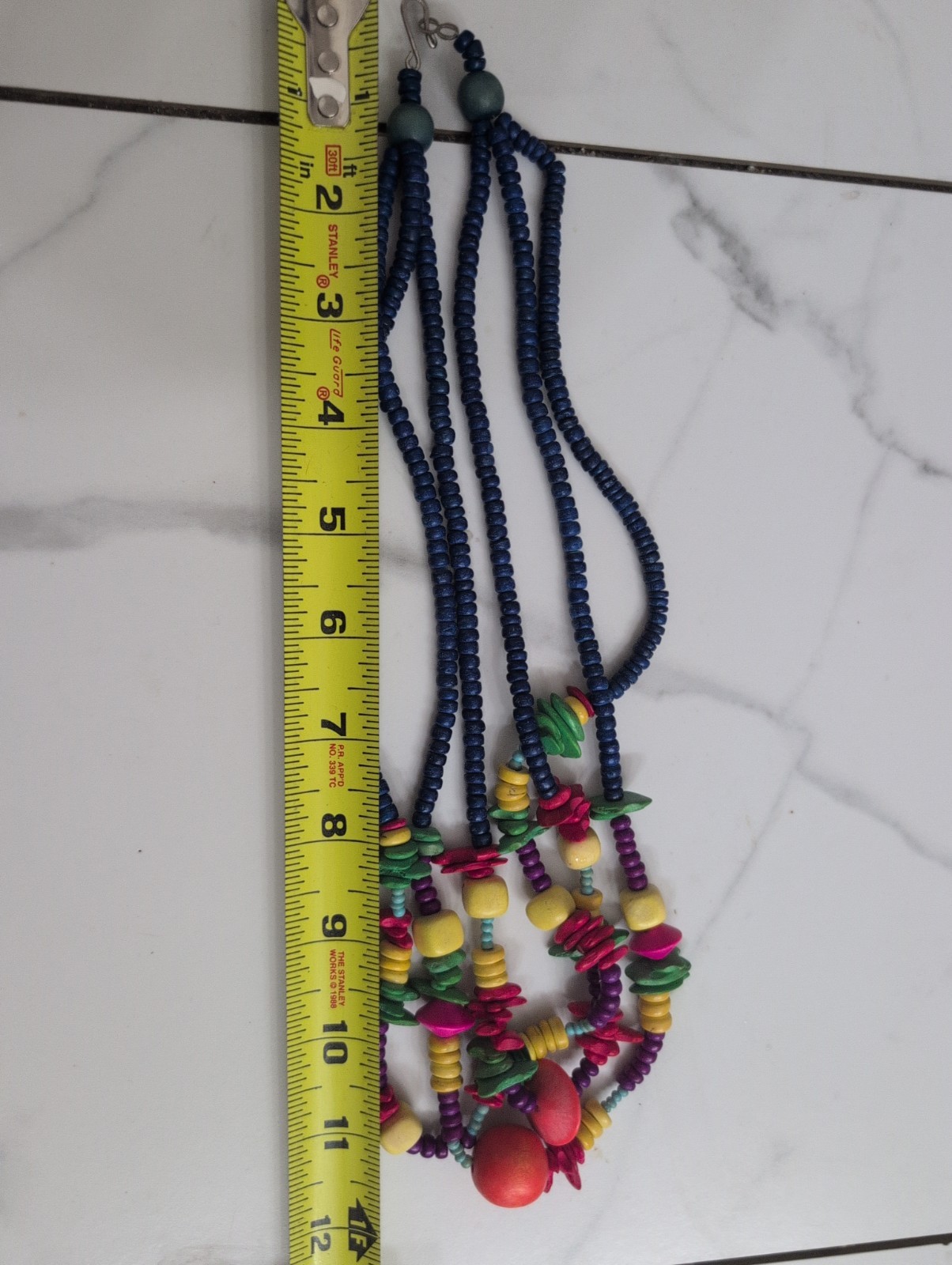 VTG Philippines COLORFUL RAINBOW WOODEN BEAD NECKLACE . S8