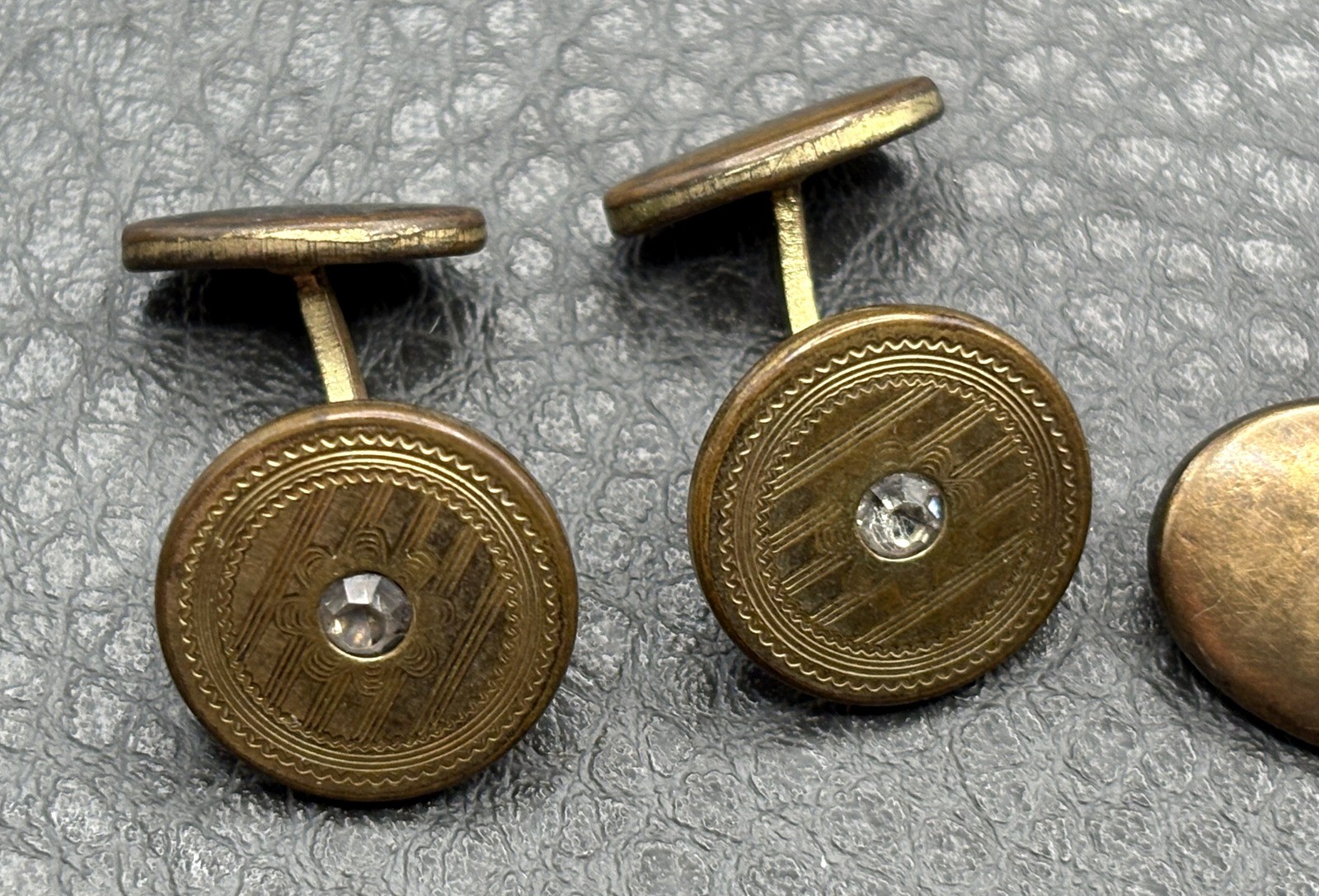 Vintage Lot 2 Pairs Victorian Gold Filled Cufflinks Etched Oval Paste Stones
