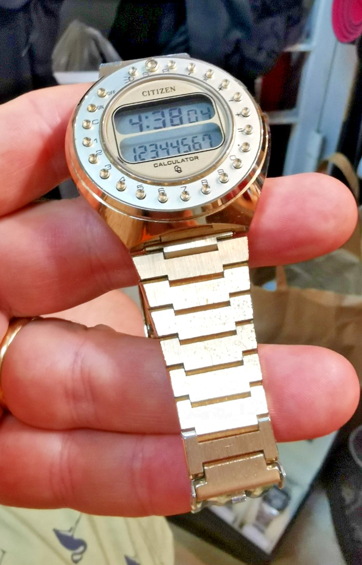 Citizen 59-2021 pinkish/reddish gold calculator round wathc from 1977, works