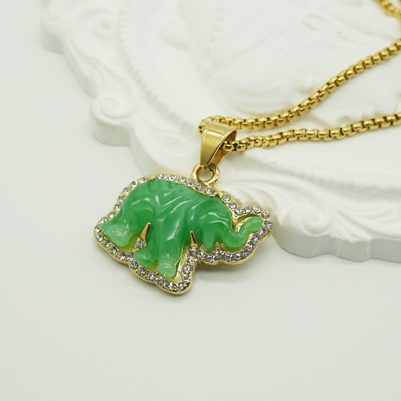 Elephant Pendant Necklace W/ 18K Gold Plated Crystal Charm Hip Hop Chain Jewelry