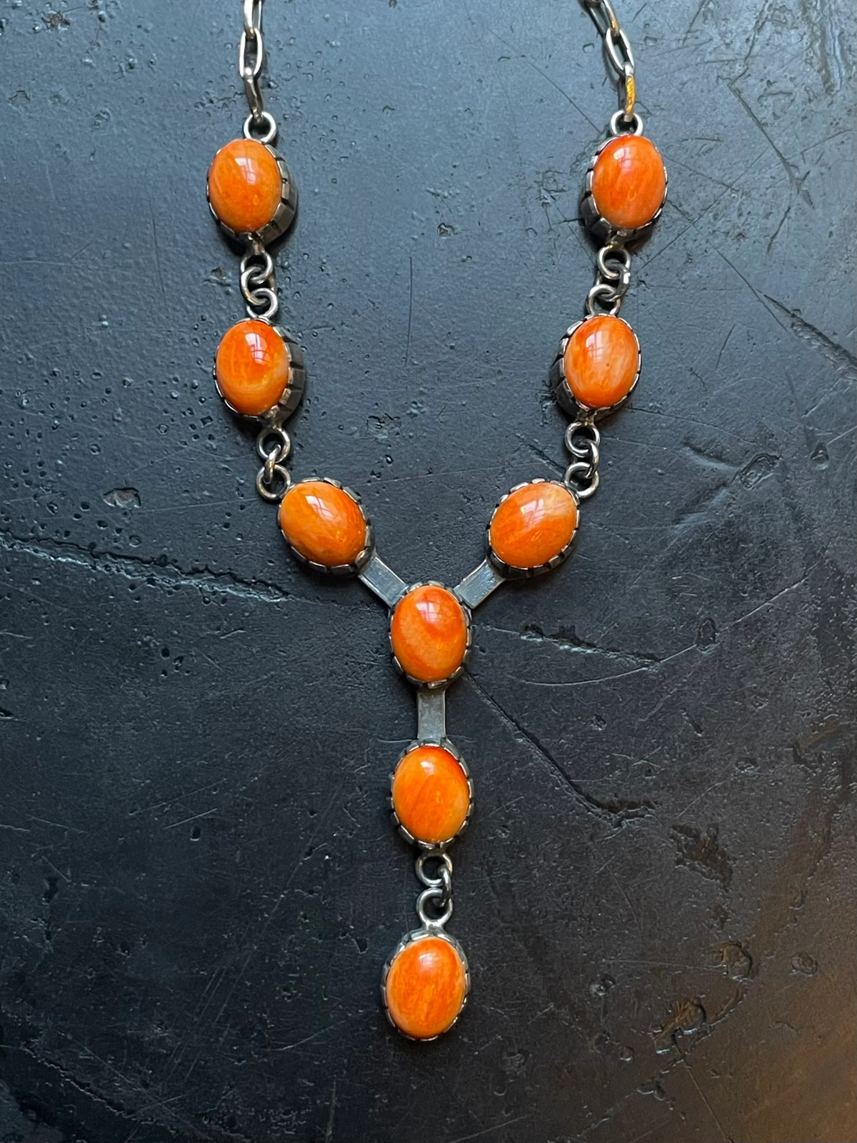 Orange Spiny Oyster Station Necklace | 925 Sterling Silver E597