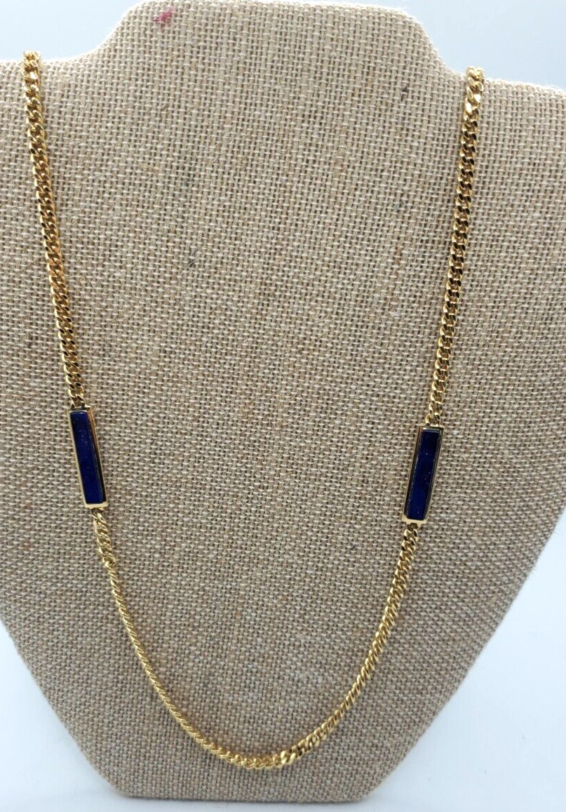 Vintage Monet Gold Tone an Four Blue an Gold Flake Bars on Heavy Chain Statement