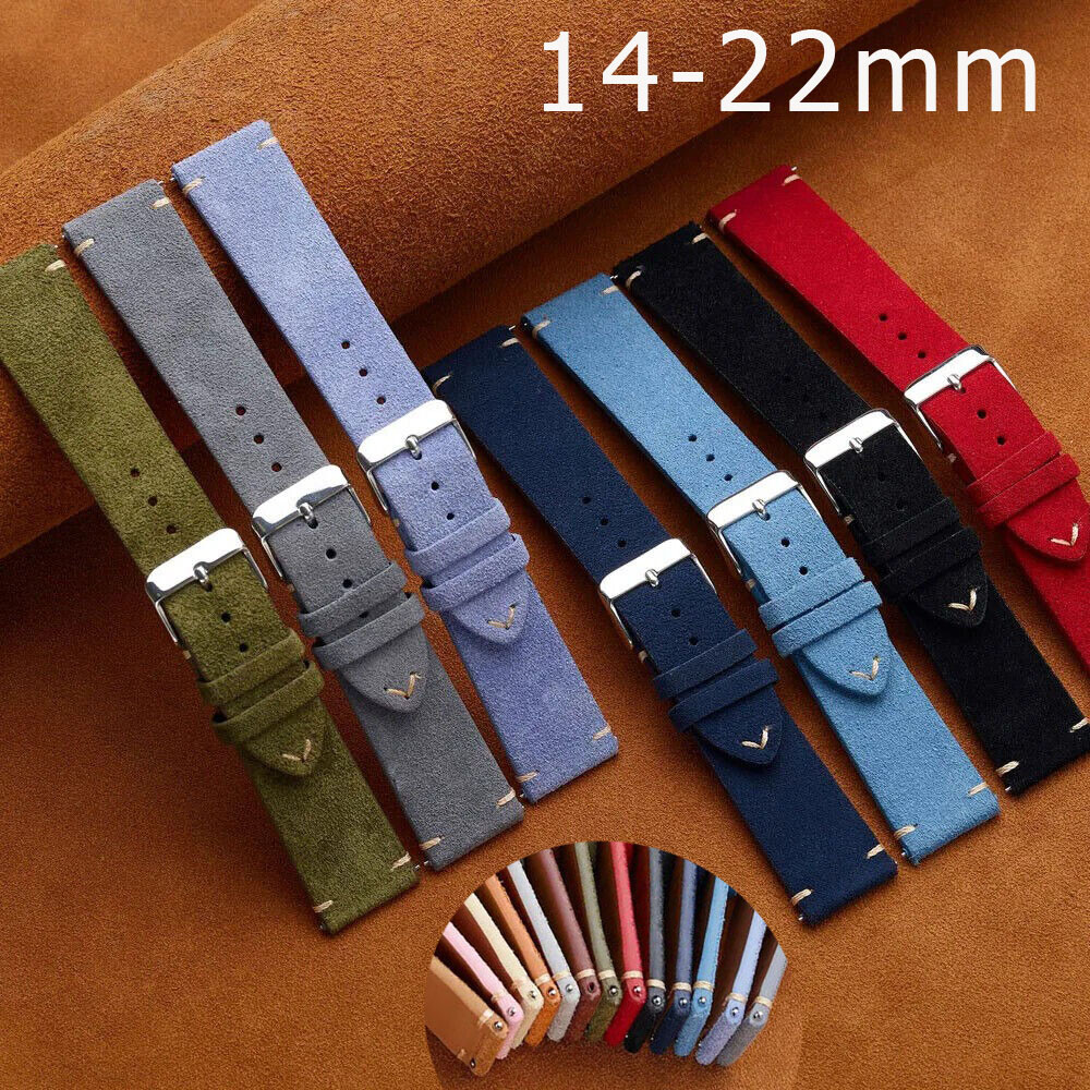 Vintage Matte Velvet Genuine Leather Strap 14 16 18mm 20mm 22mm Watch Band Belt