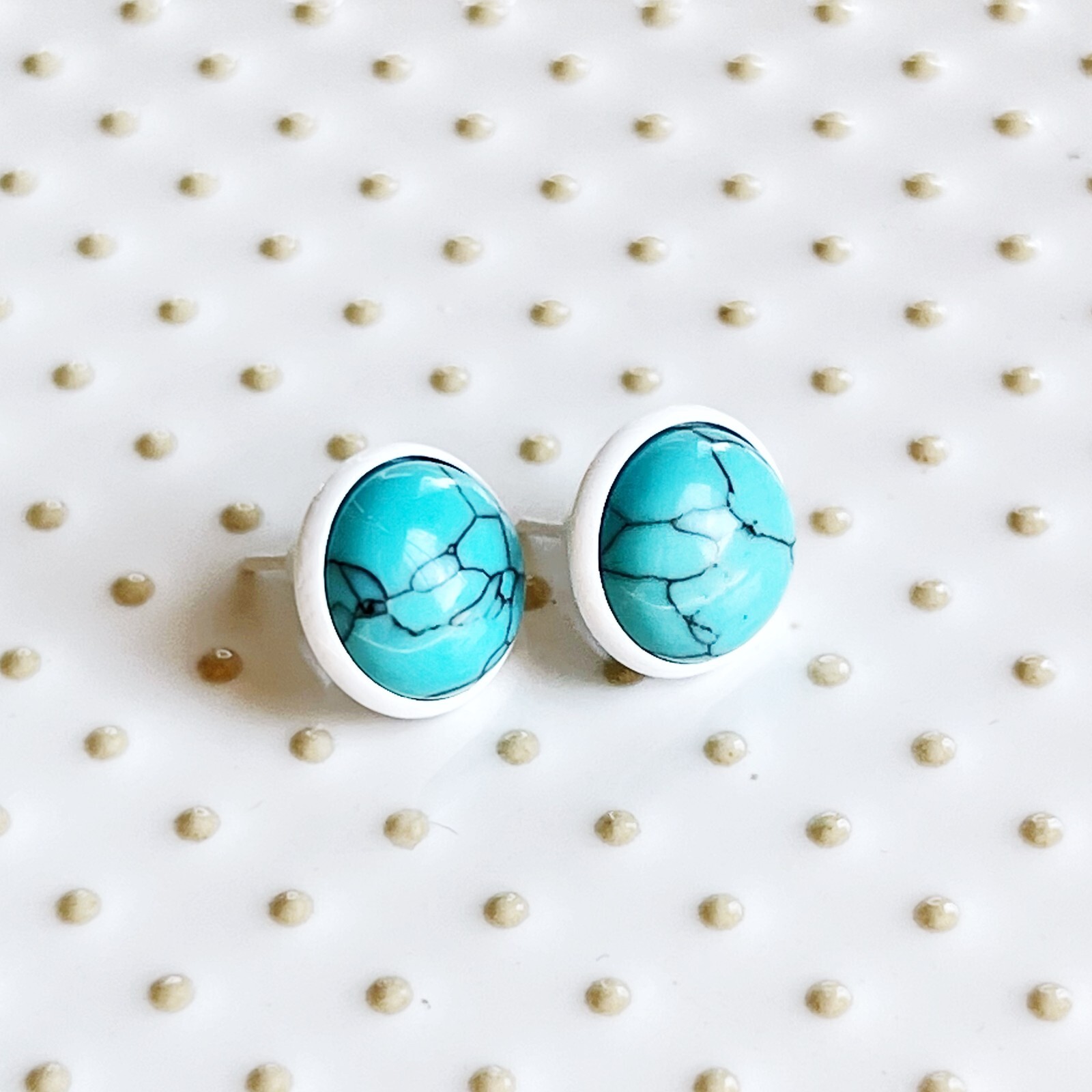 Turquoise 12.2mm White Stud Earrings