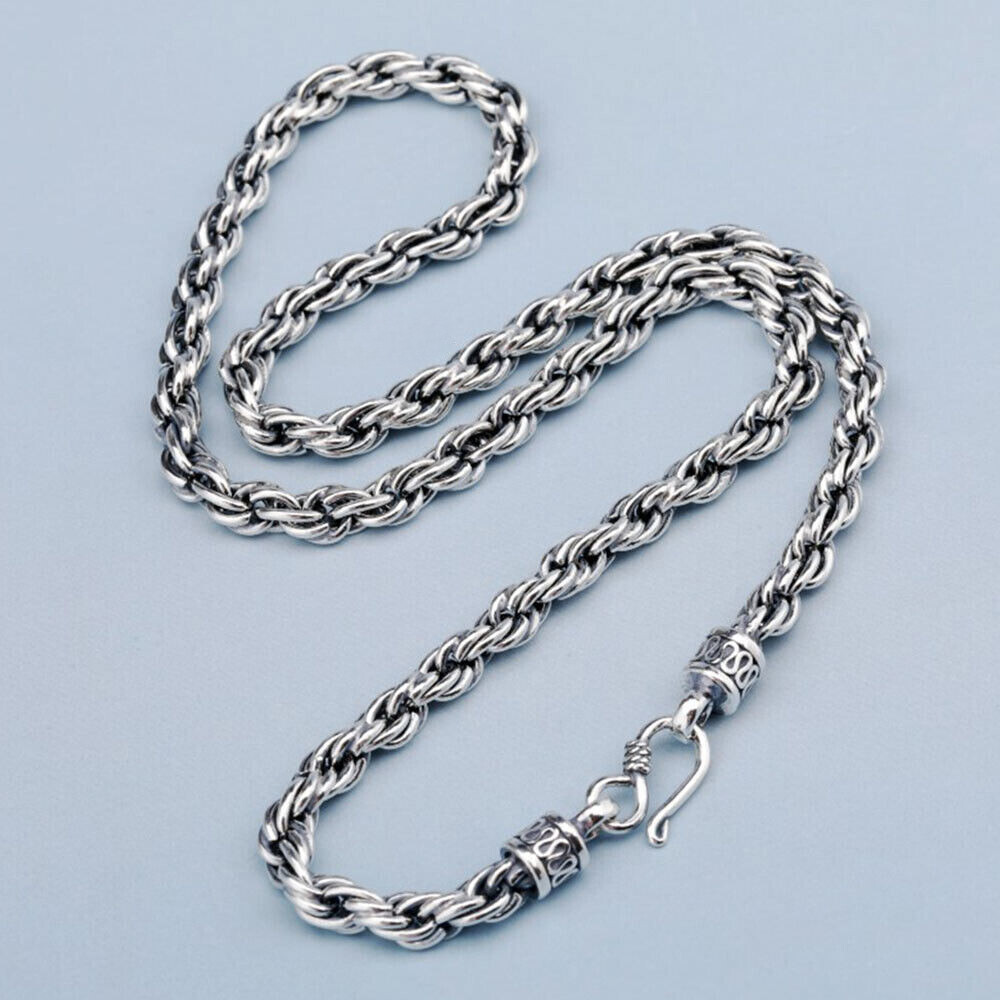 Pure S925 Sterling Silver 925 Chain 5mm 6mm 8mm Twist Rope Link Necklace 20-30in