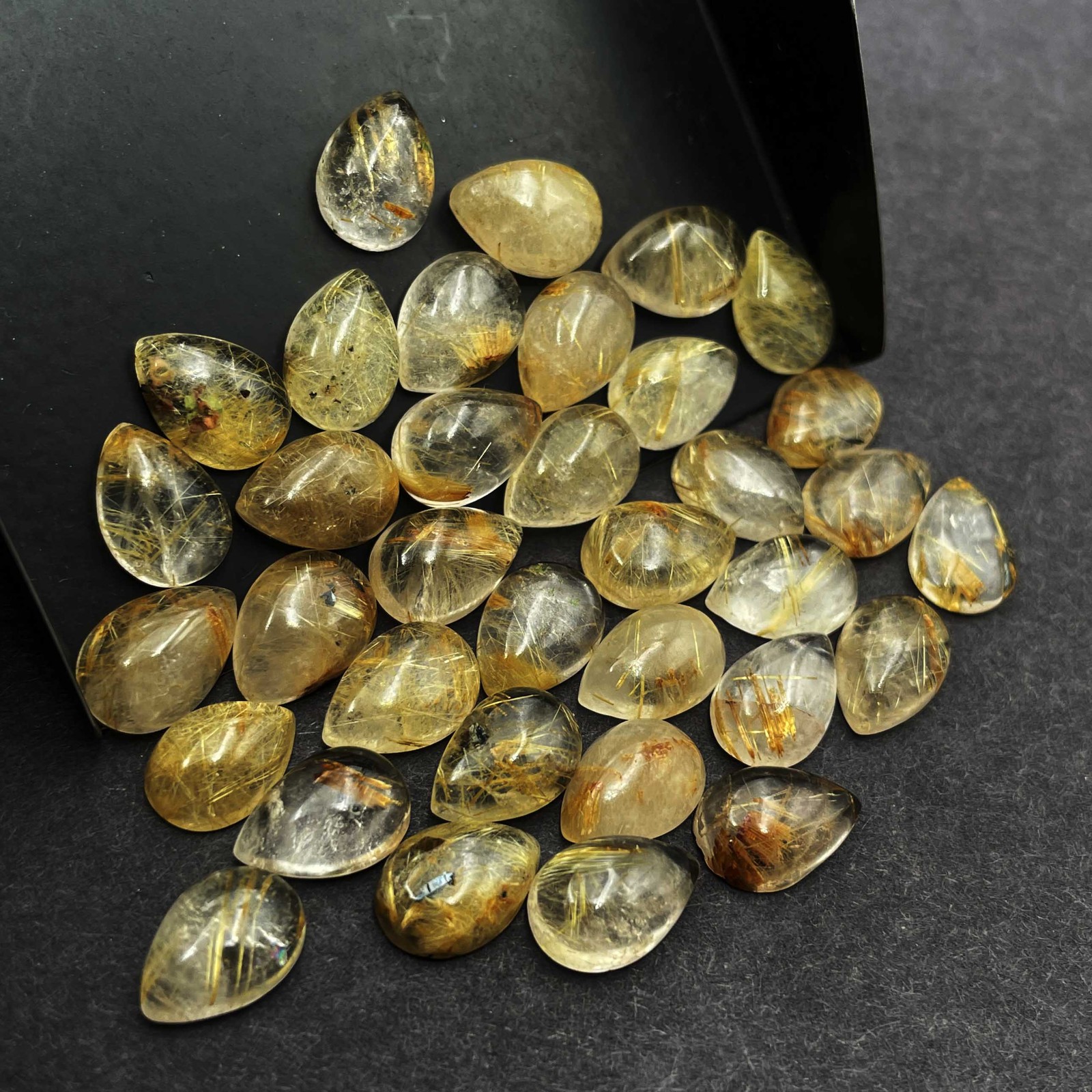 Natural Golden Rutile Quartz Pear Cabochon Gemstone Lot 7*10 MM 100 CT 46 Pcs