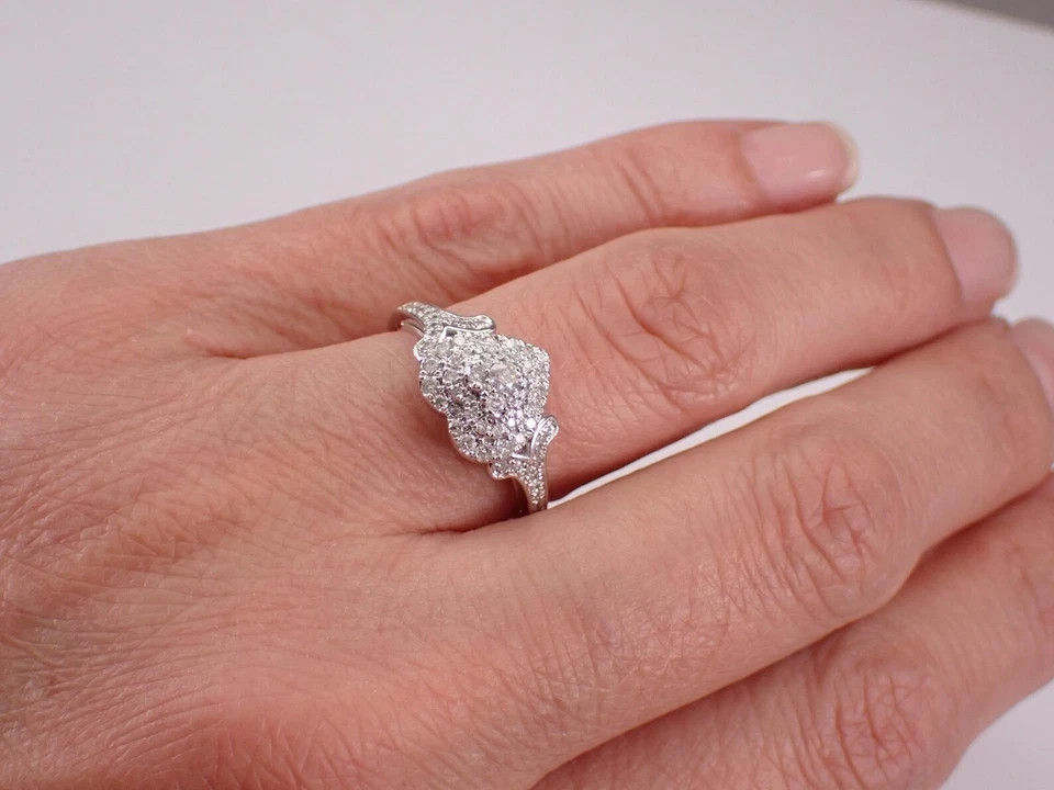 1.50Ctw VVS1 Moissanite Cluster Promise Engagement Ring 14K White Gold Plated