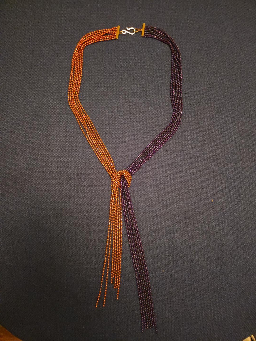 Artisan Copper & Plum Multi-Strand Beaded Lariat Necklace | Wearable Art