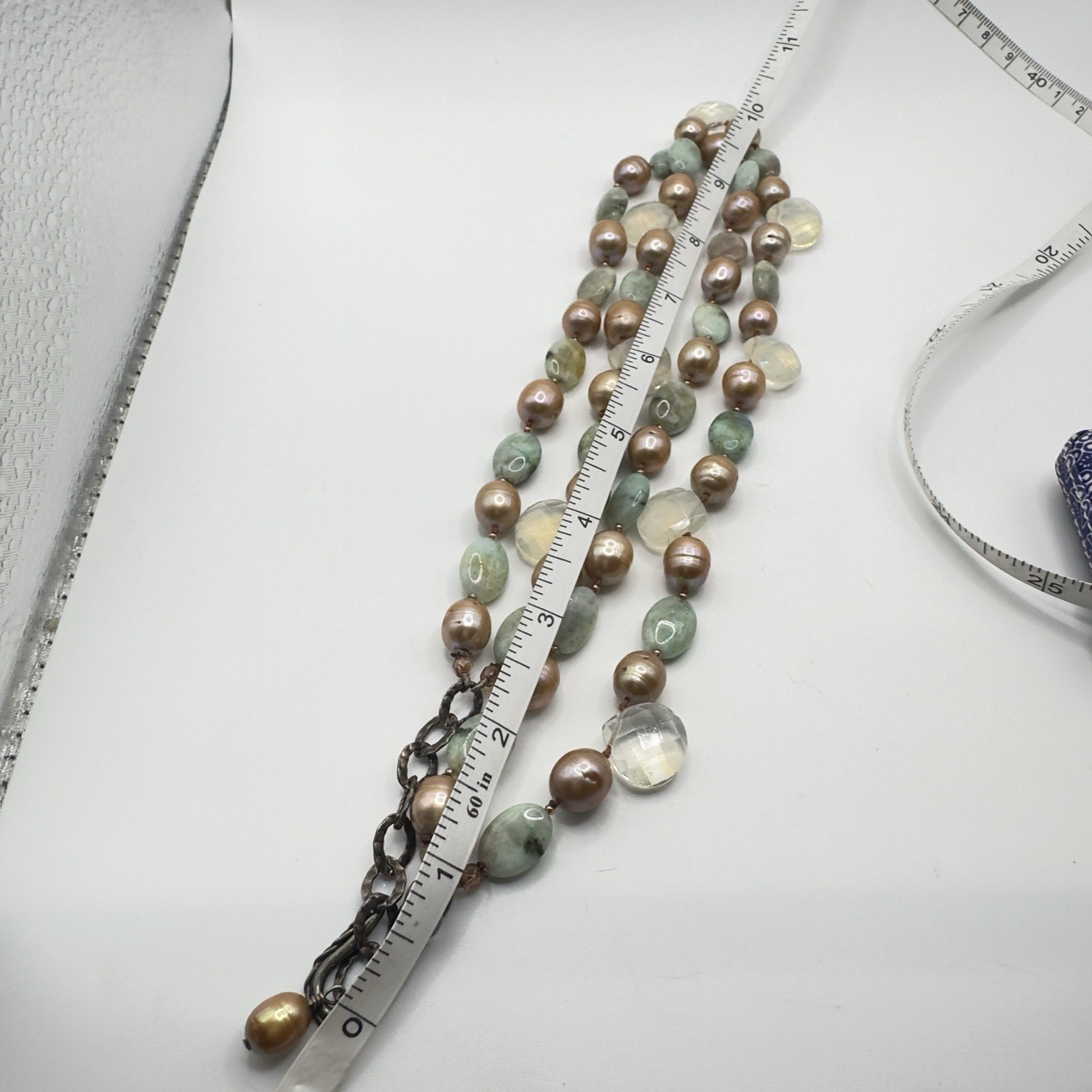 Pearl & Gemstone Necklace Double Strand Chunky Sterling Clasp Studio Stunning