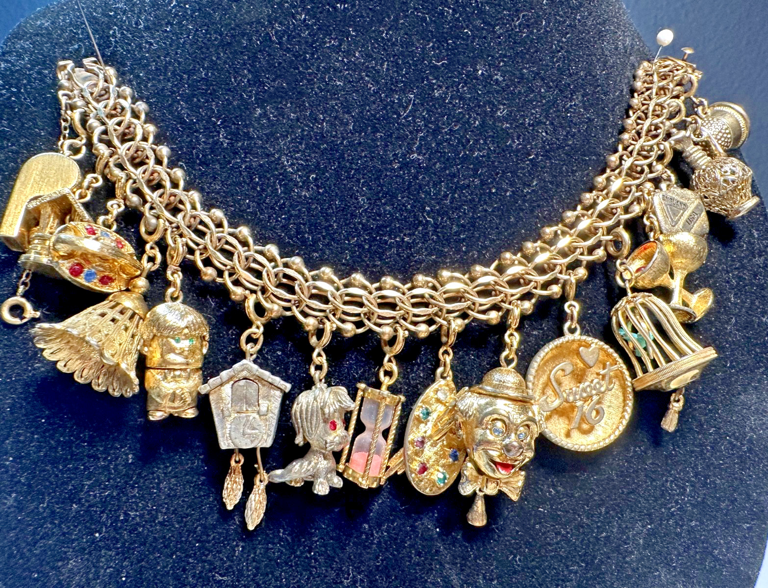 Vintage 1/20 12K GF Gold Filled Multi Link Charm Bracelet with 15 charms