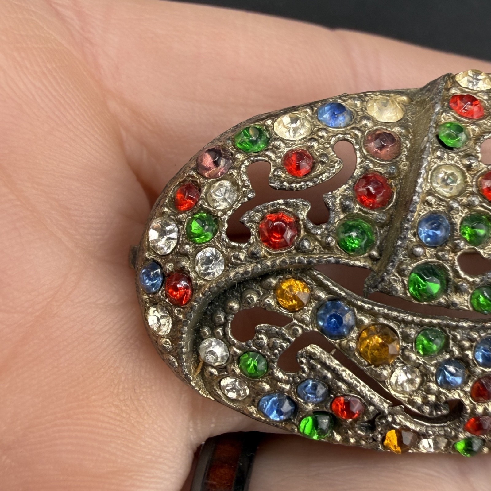 Vintage Art Deco Rhinestone Brooch Silver Tone