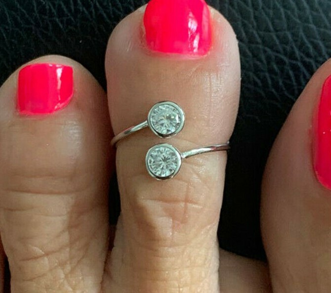 0.05cts Cubic Zirconia Women Adjustable Toe Ring Fine White Gold Plated Silver