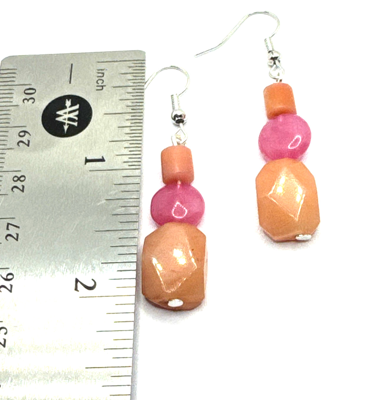 Brighton Paradise Fuchsia Pink & Orange Peach Beads Custom Dangle Silver Earring