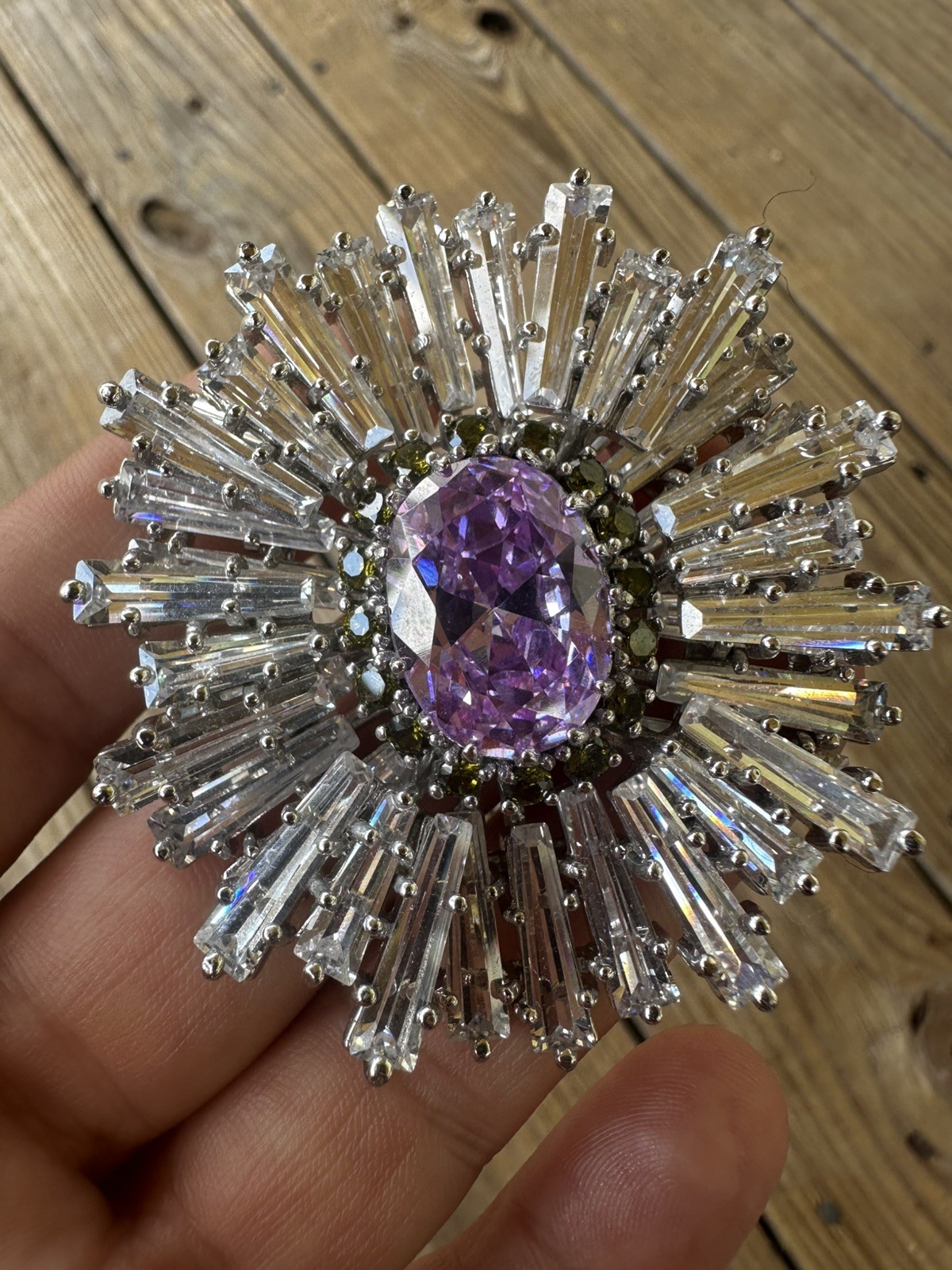 Nolan Miller Brooch Imitation Lavender Alexandrite Crystal Ruffle Brooch. RARE.