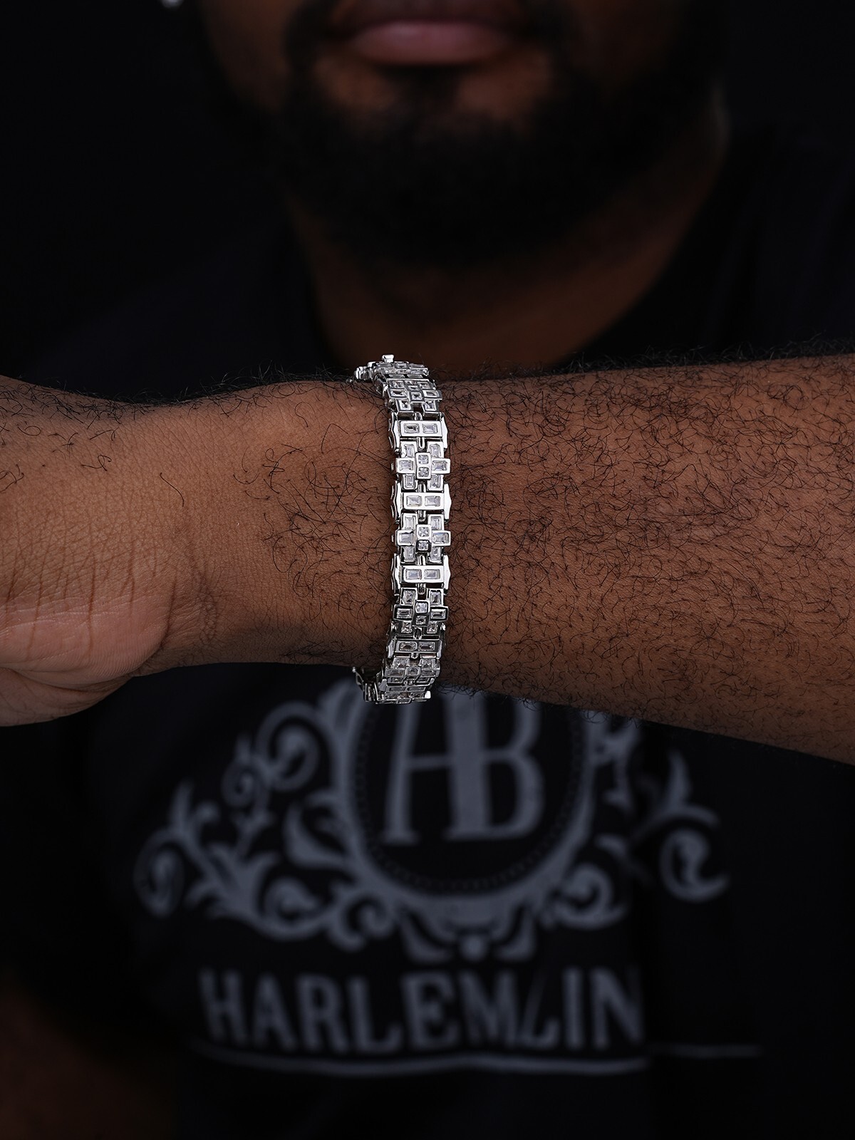 Mens Custom Link Bracelet Real 925 Sterling Silver Iced Baguette CZ Hip Hop