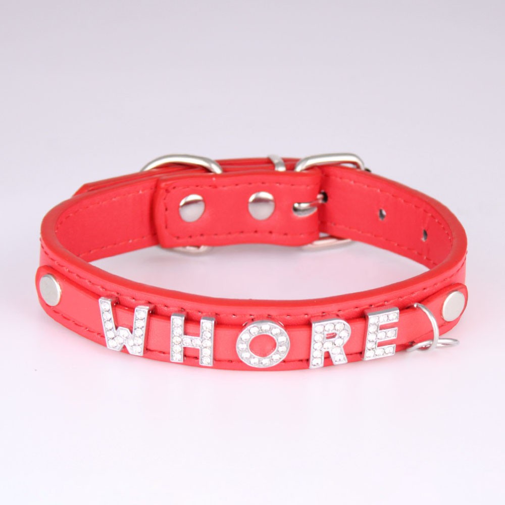 Modern Leather Buckled Choker Custom Letter WHORE CUM SLUT Collar Necklace X5