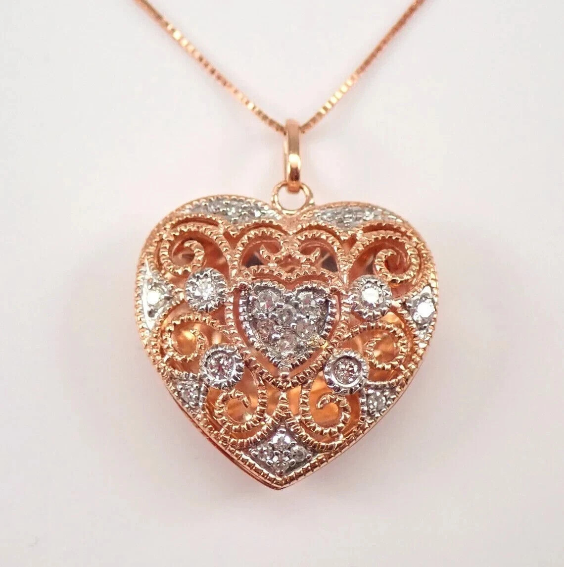 1.50Ct Round Real Moissanite Heart Locket Pendant 14K Rose Gold Plated 18″ Chain
