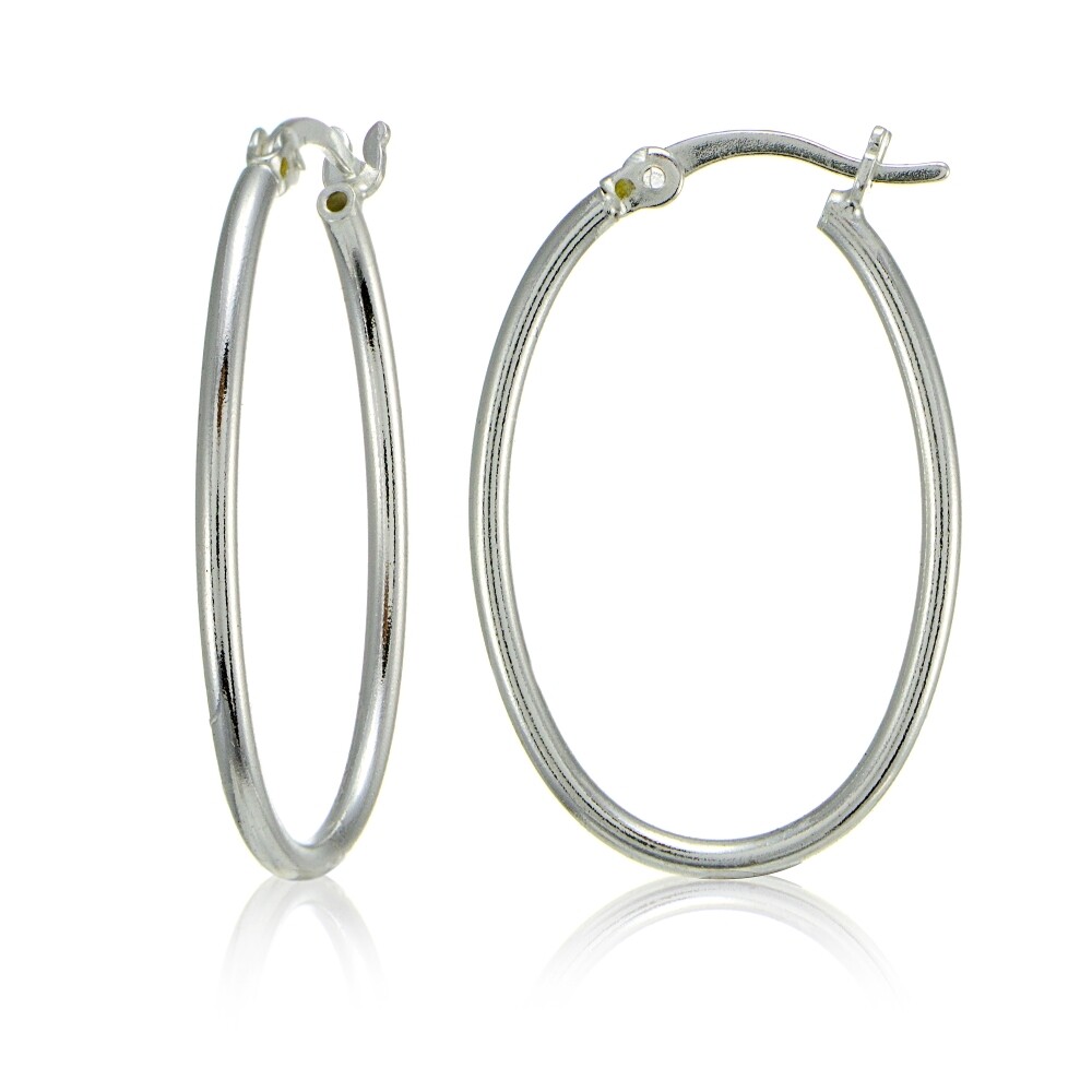Sterling Silver High Polished Lightweight Dainty Oval Hoop Earrings