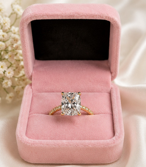 14K Yellow Gold 3CT Moissanite Engagement Ring D/VVS1 Elongated Cushion Sz 6.5