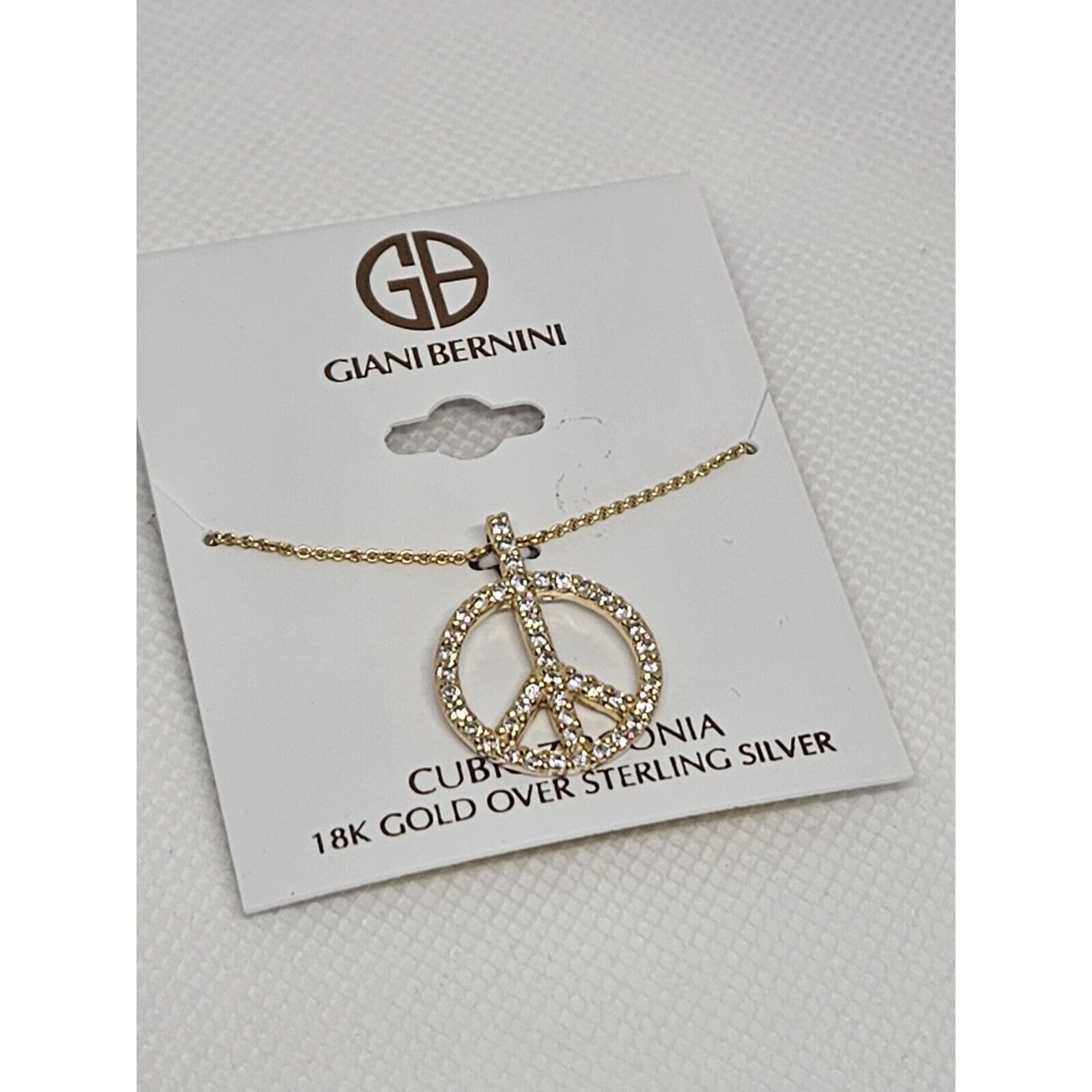 18K Gold Vermeil Necklace Peace Pendant CZ Women’s Fashion Stylish Chic NWT