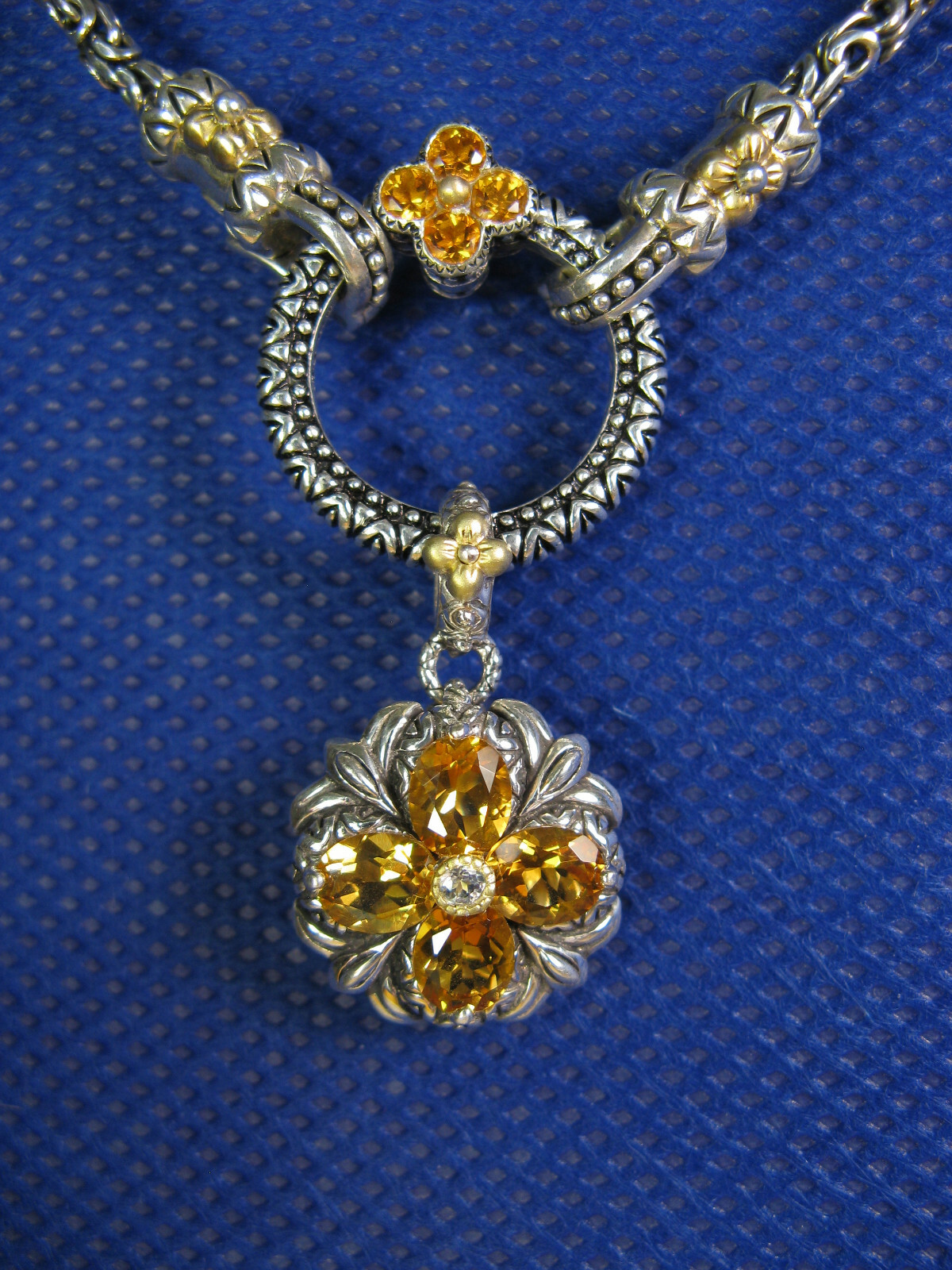 BARBARA BIXBY FLOWER CITRINE WHITE TOPAZ GEMSTONE CHARM ENHANCER PENDANT Gift