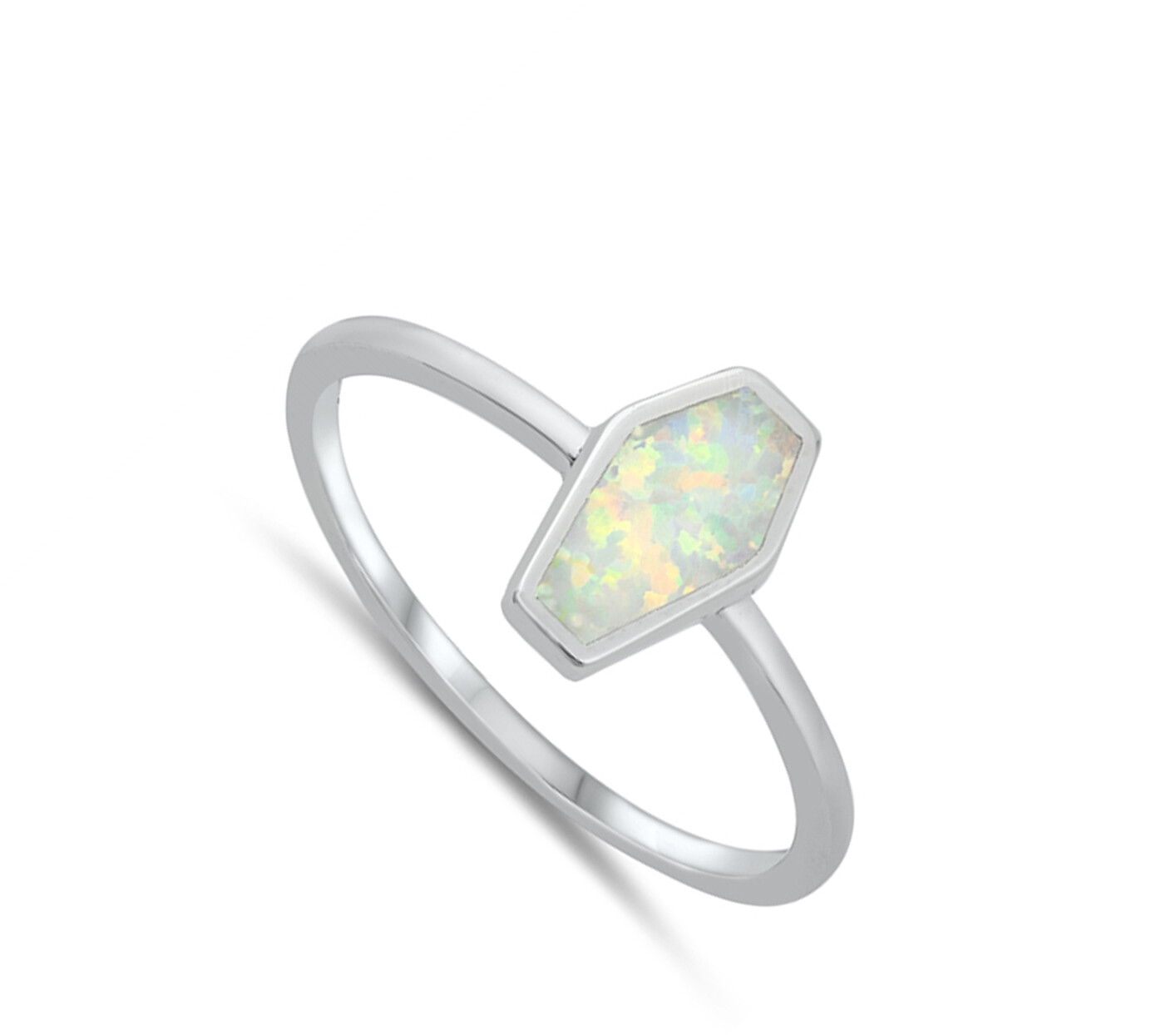 White Lab Opal Vampire Coffin Ring New .925 Sterling Silver Band Sizes 4-10