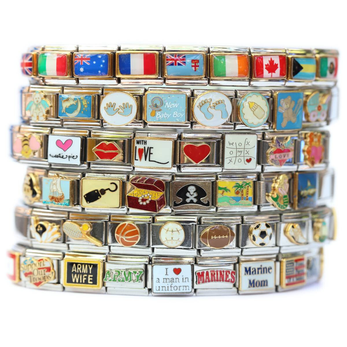 9mm Stainless Steel Italian Charm Bracelet Single Band Apple Wat Compatible